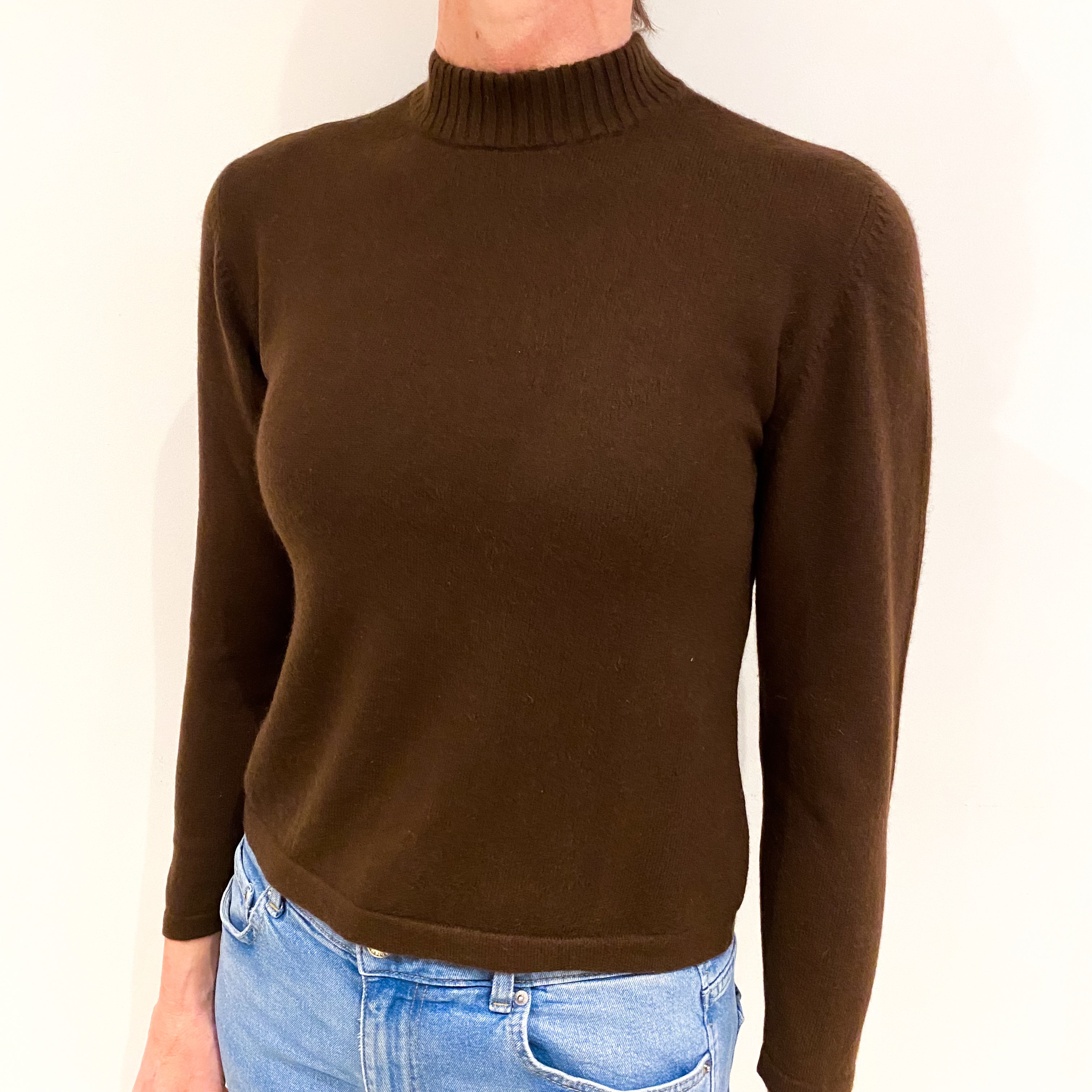 Dark Chocolate Brown Cashmere Turtle Neck Jumper Small