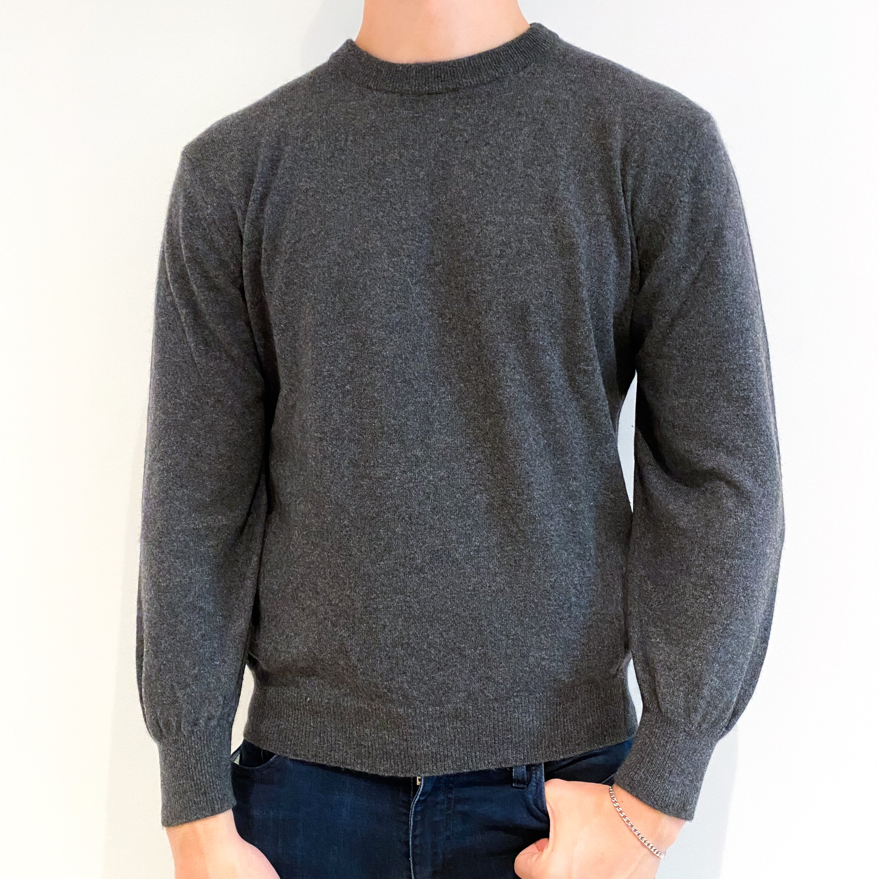 Men's Slate Grey Cashmere Crew Neck Jumper Extra Large