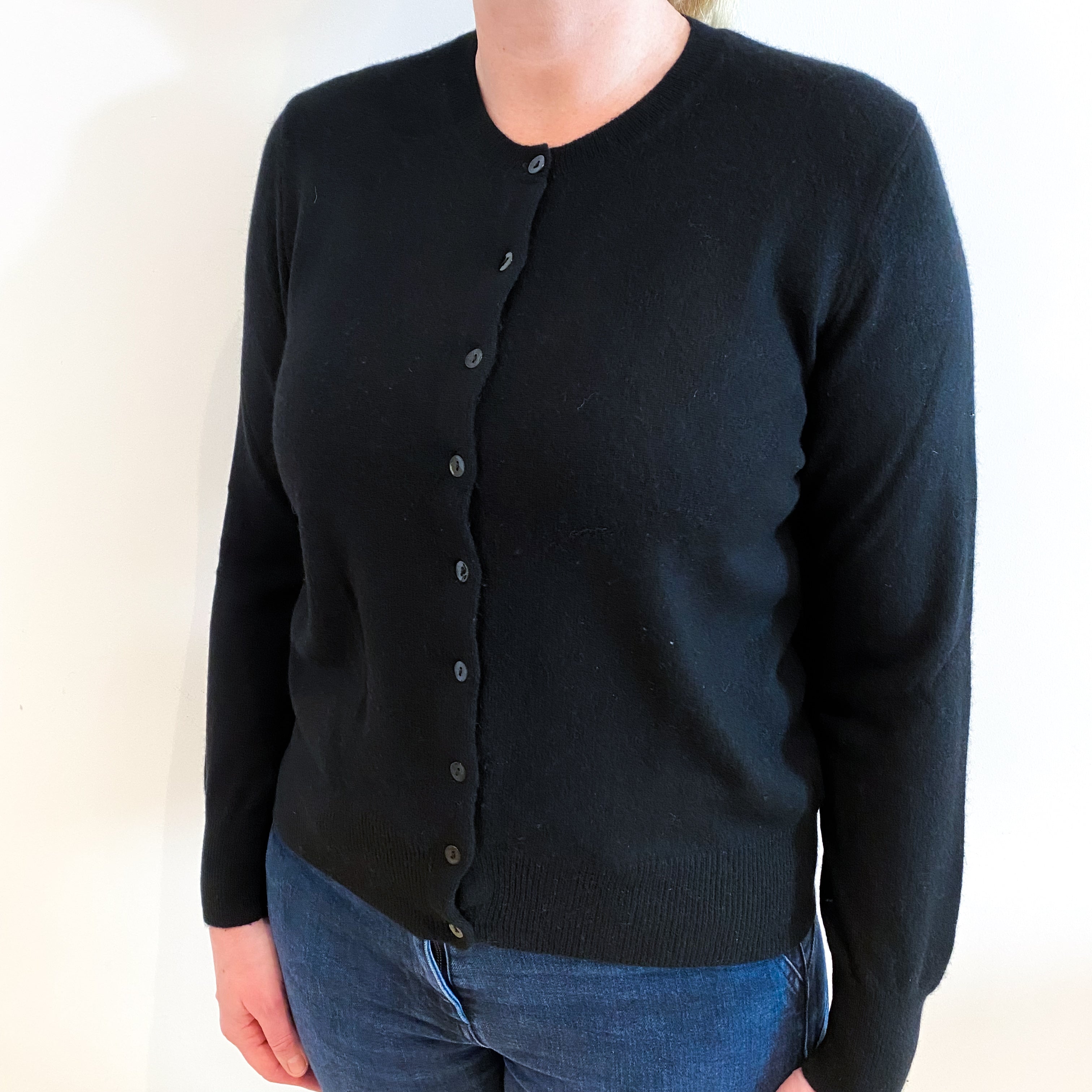 Black Cashmere Crew Neck Cardigan Large