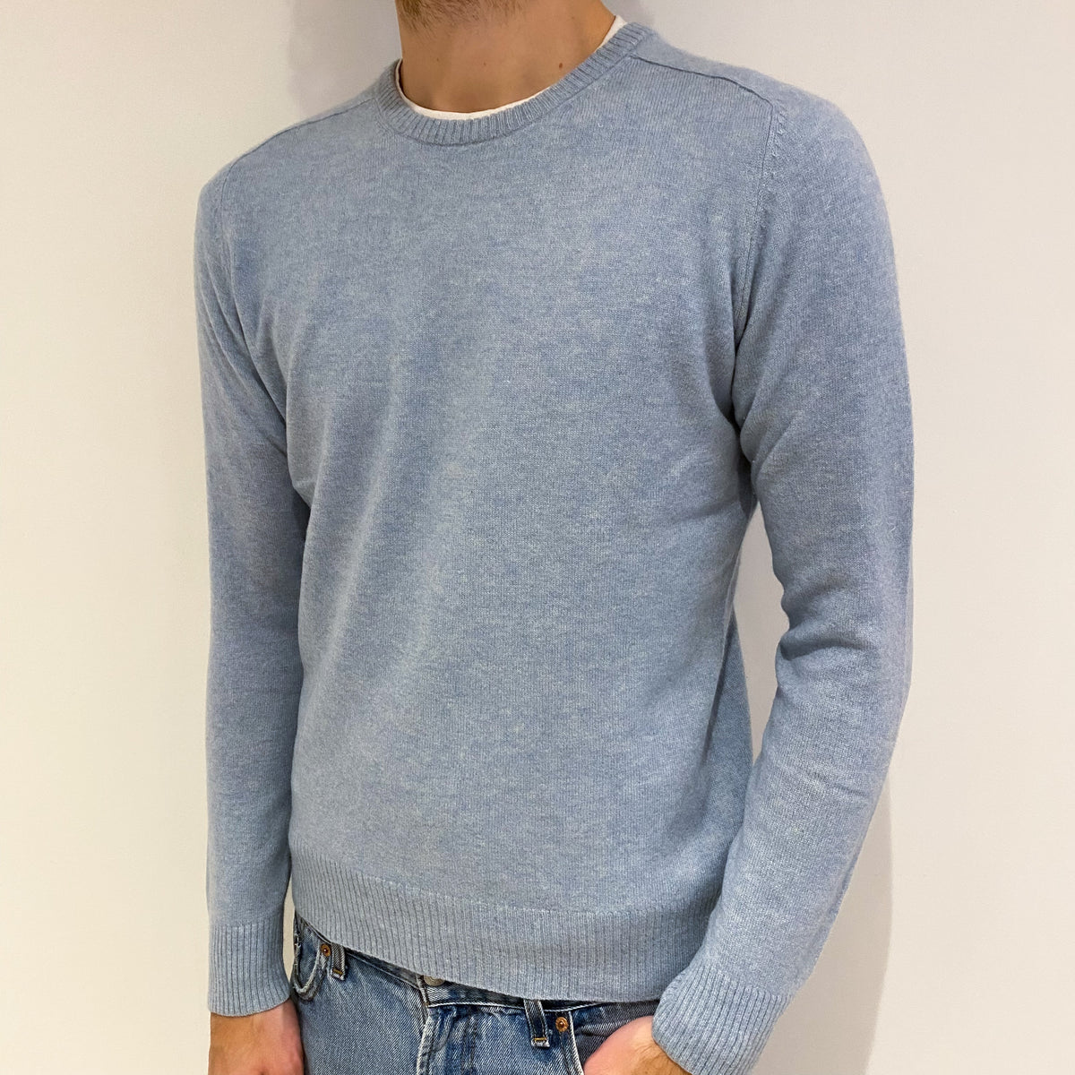 Men's Opal Blue Cashmere Crew Neck Jumper Medium