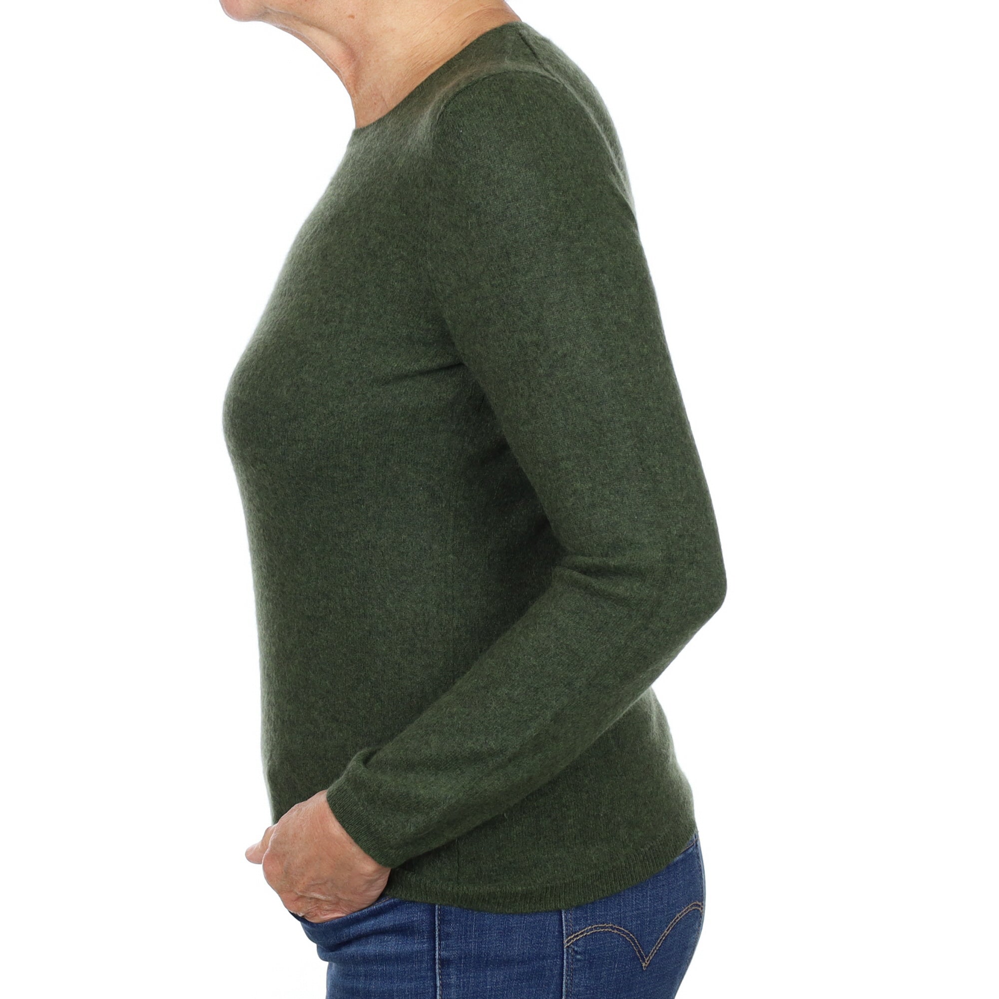 Seaweed Green Cashmere Crew Neck Jumper Medium