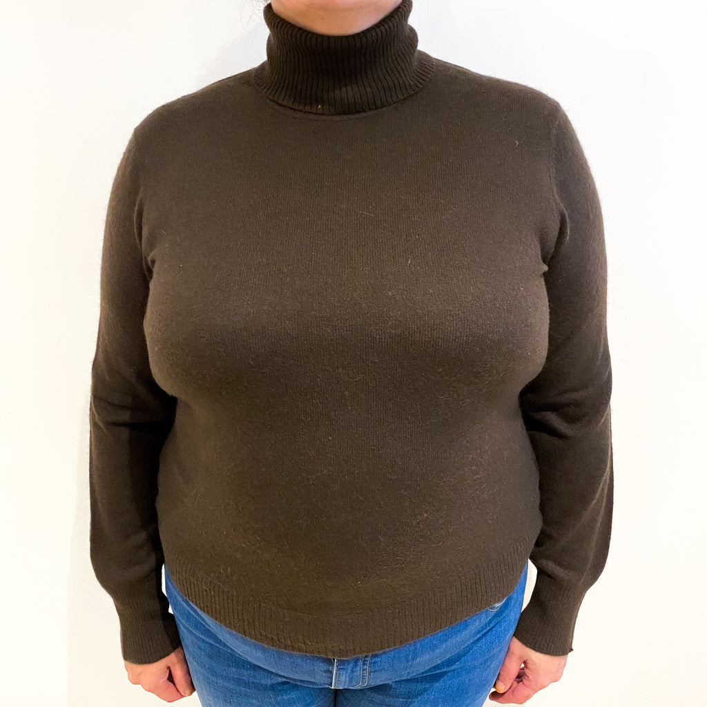 Chocolate Brown Cashmere Polo Neck Jumper Extra Large