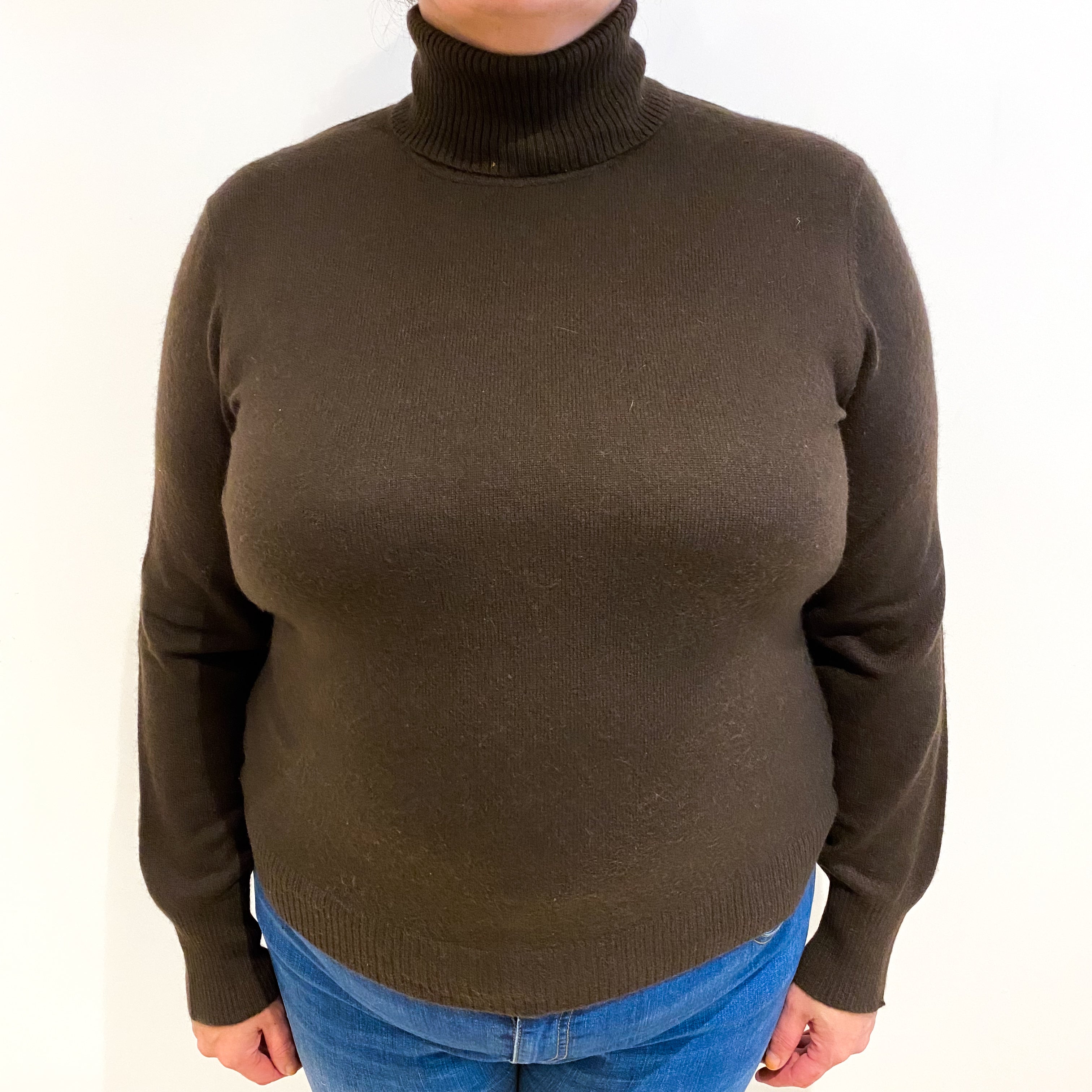 Chocolate Brown Cashmere Polo Neck Jumper Extra Large