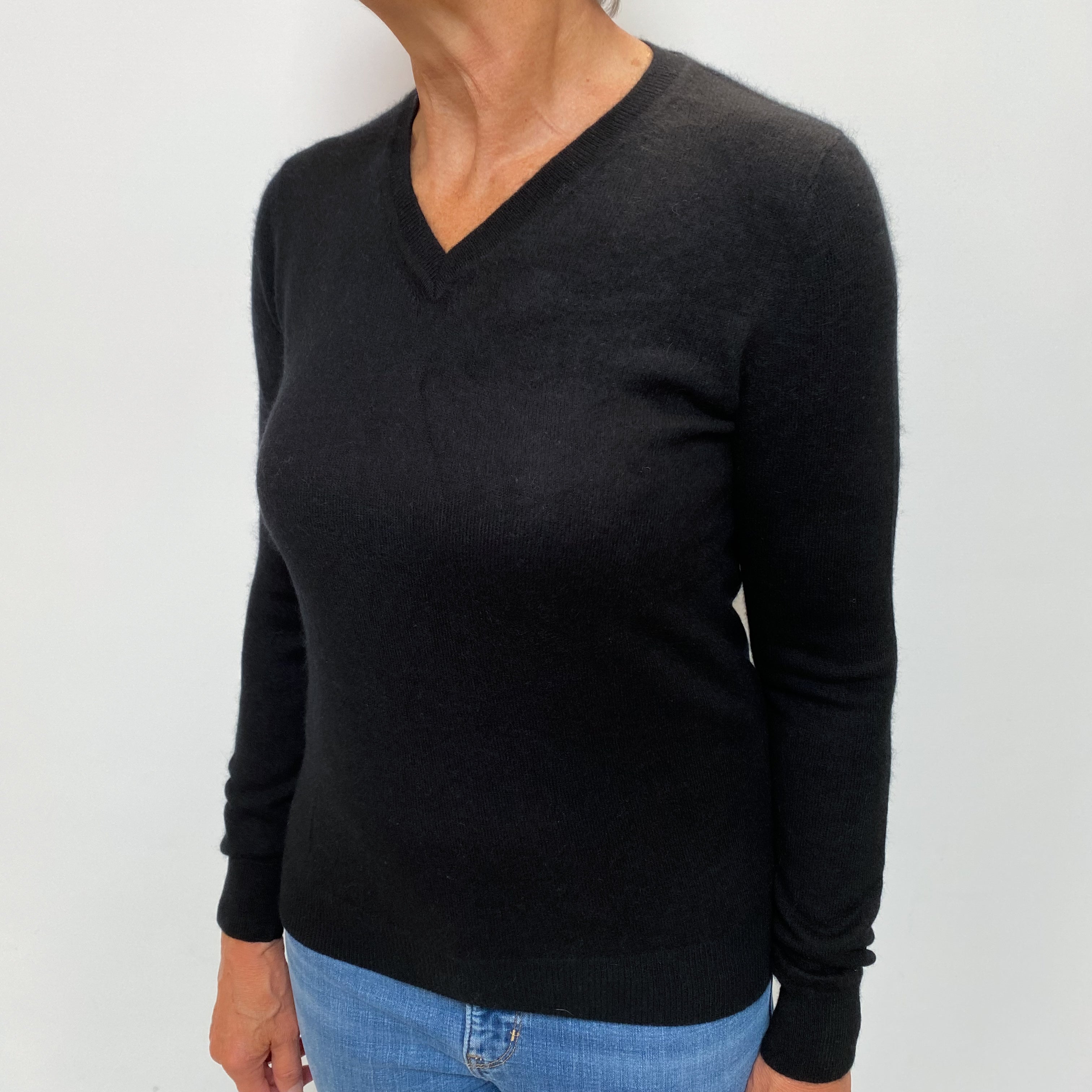 Black Cashmere V Neck Jumper Medium