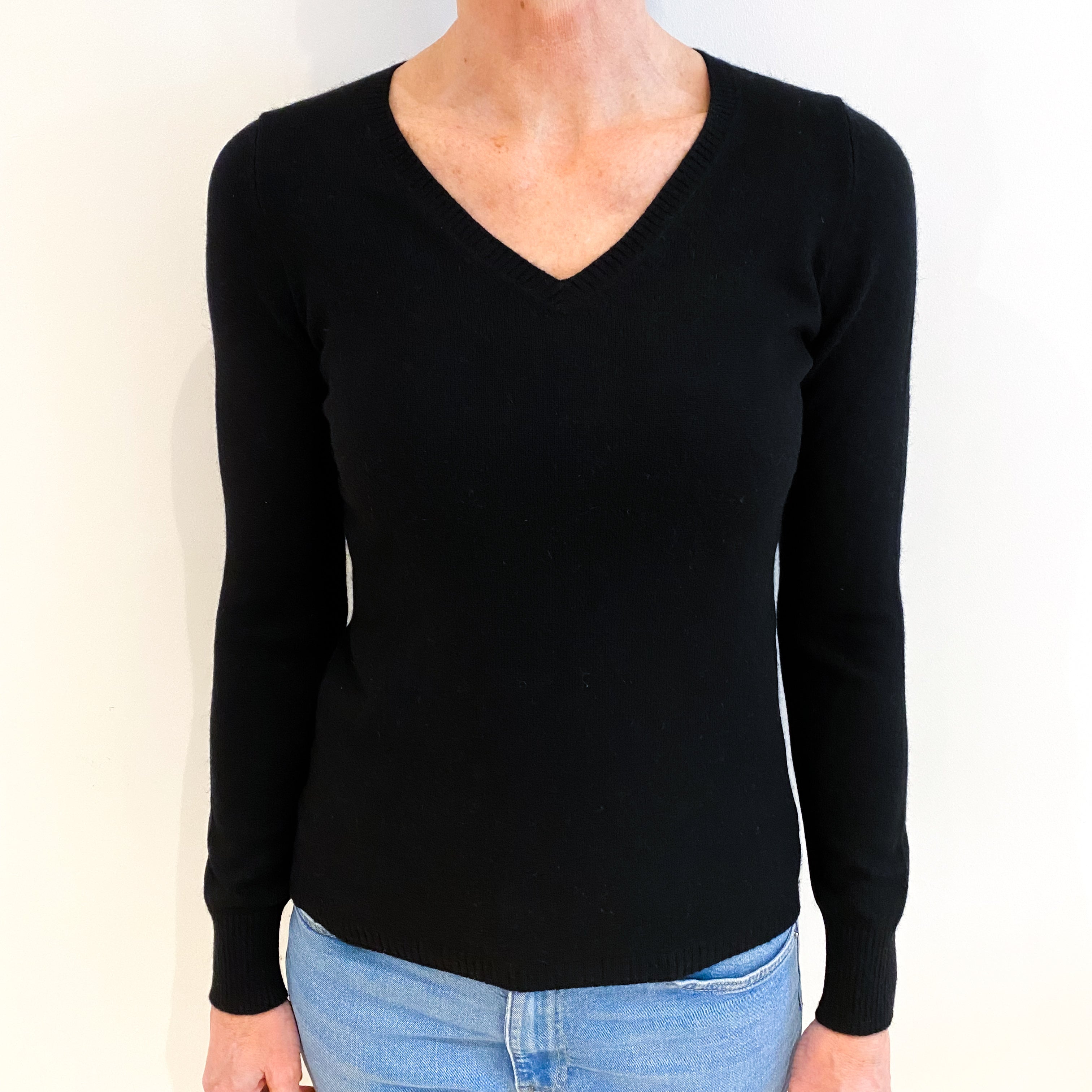 Black Cashmere V Neck Jumper Small