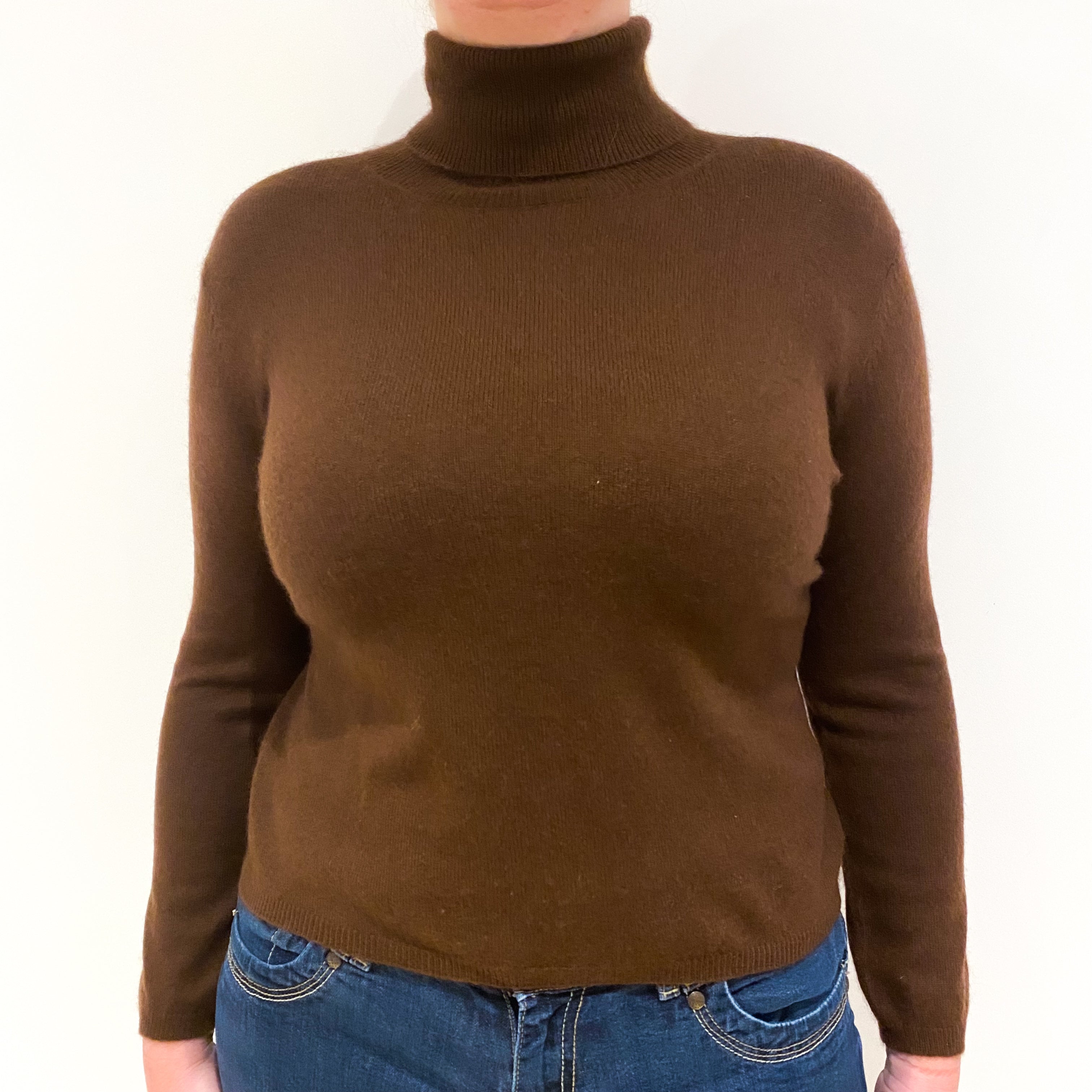 Light Chocolate Brown Cashmere Polo Neck Jumper Large Petite