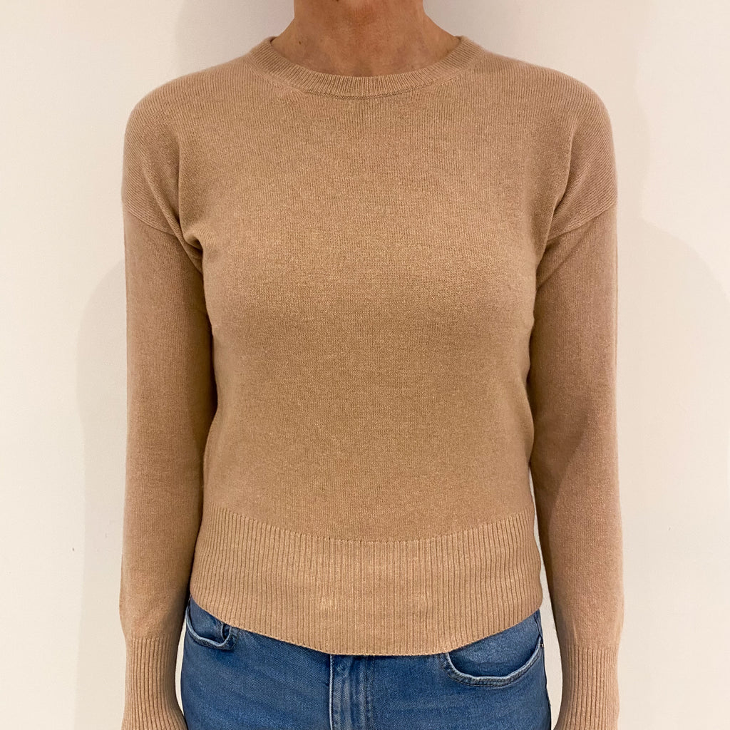 Buff Beige Cashmere Crew Neck Jumper Small