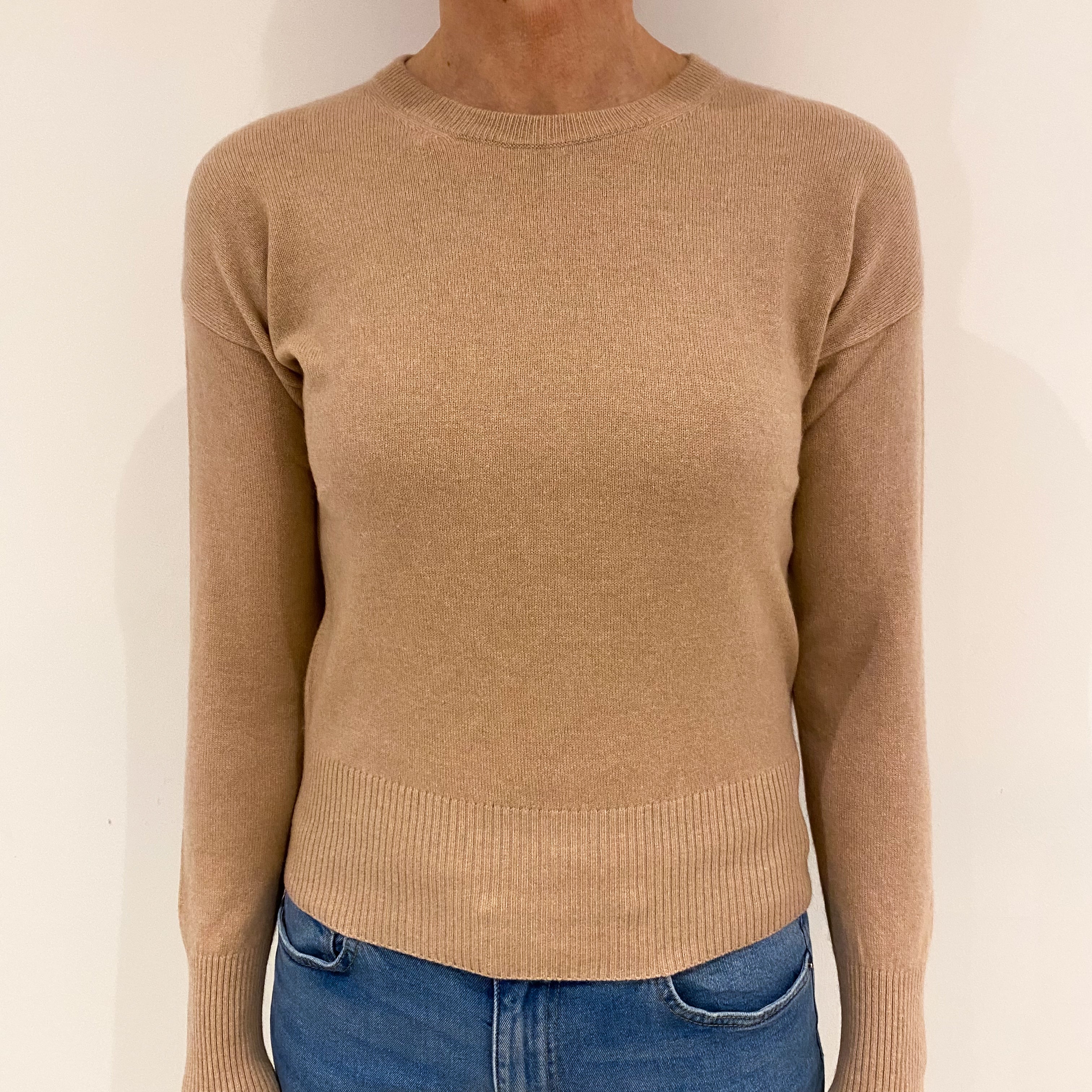 Buff Beige Cashmere Crew Neck Jumper Small