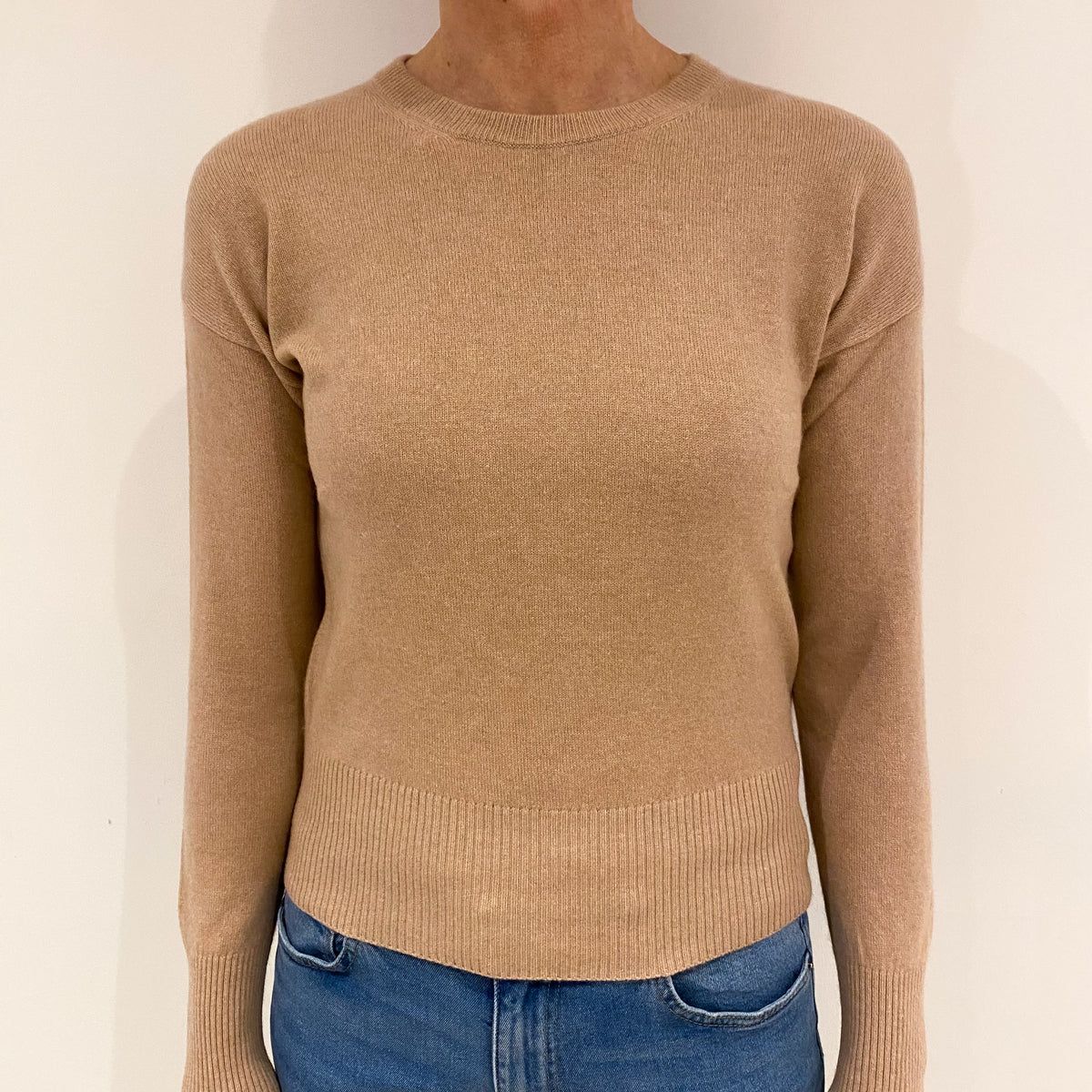 Buff Beige Cashmere Crew Neck Jumper Small