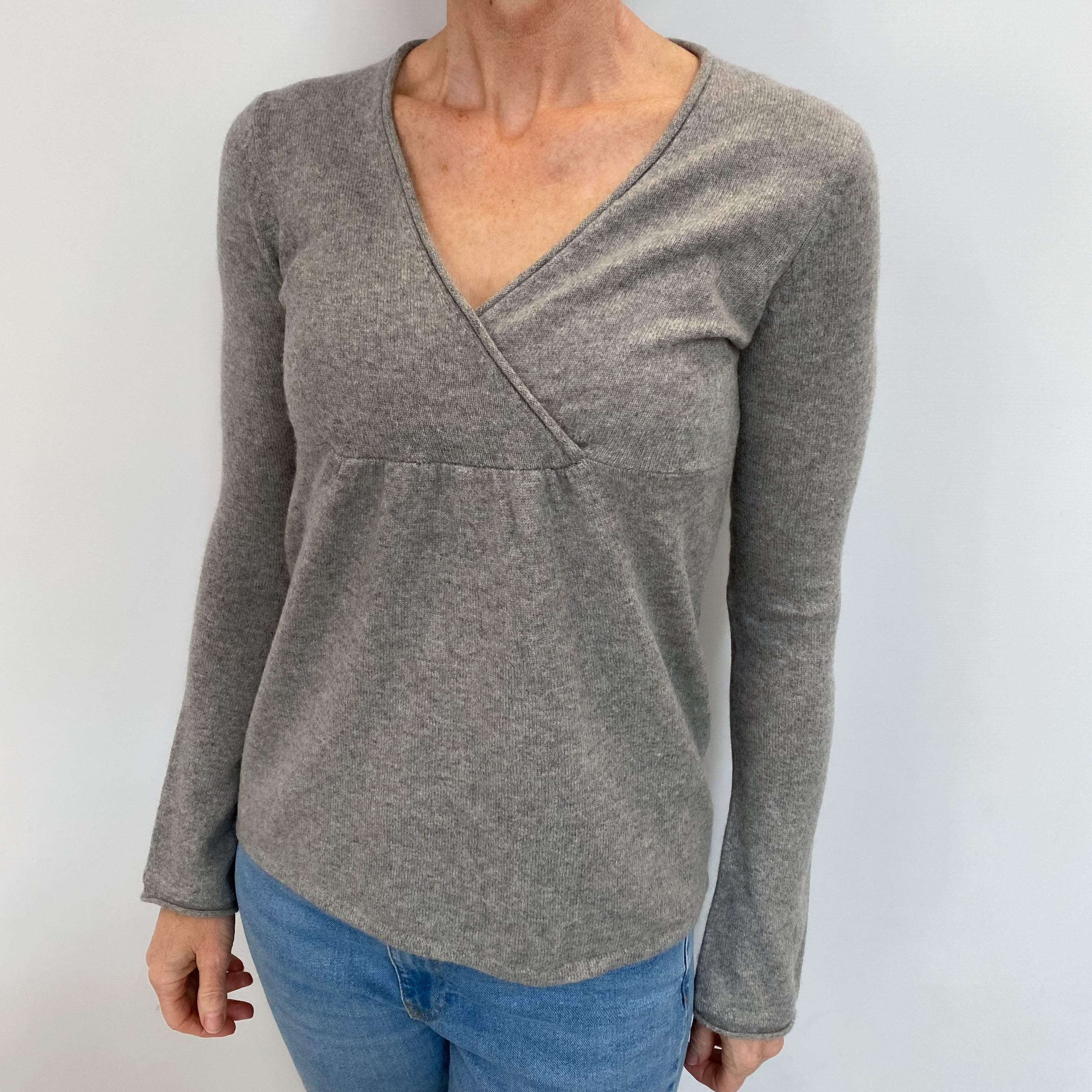 Ash Grey Cashmere V Neck Jumper Small