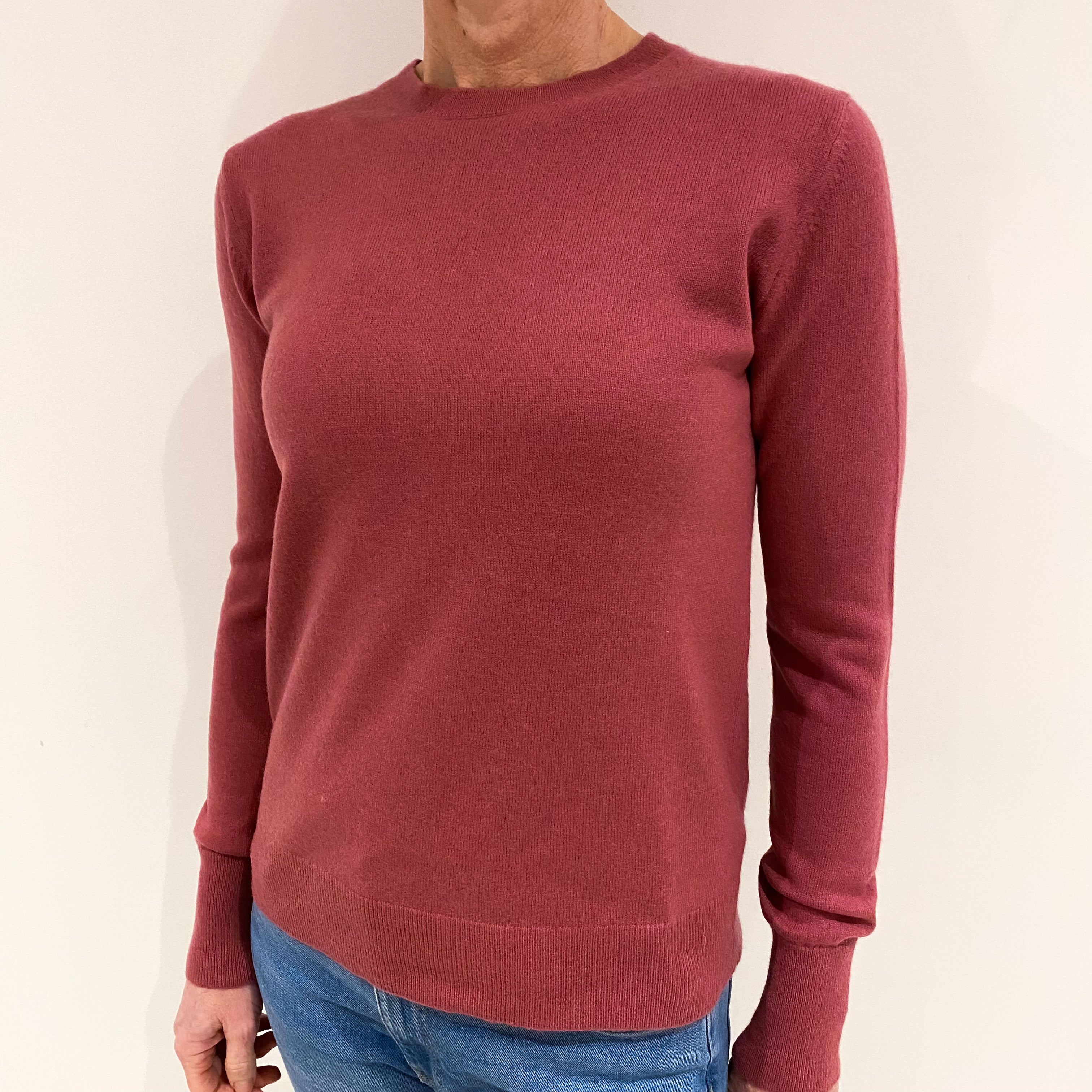 Raspberry Red Cashmere Crew Neck Jumper Small
