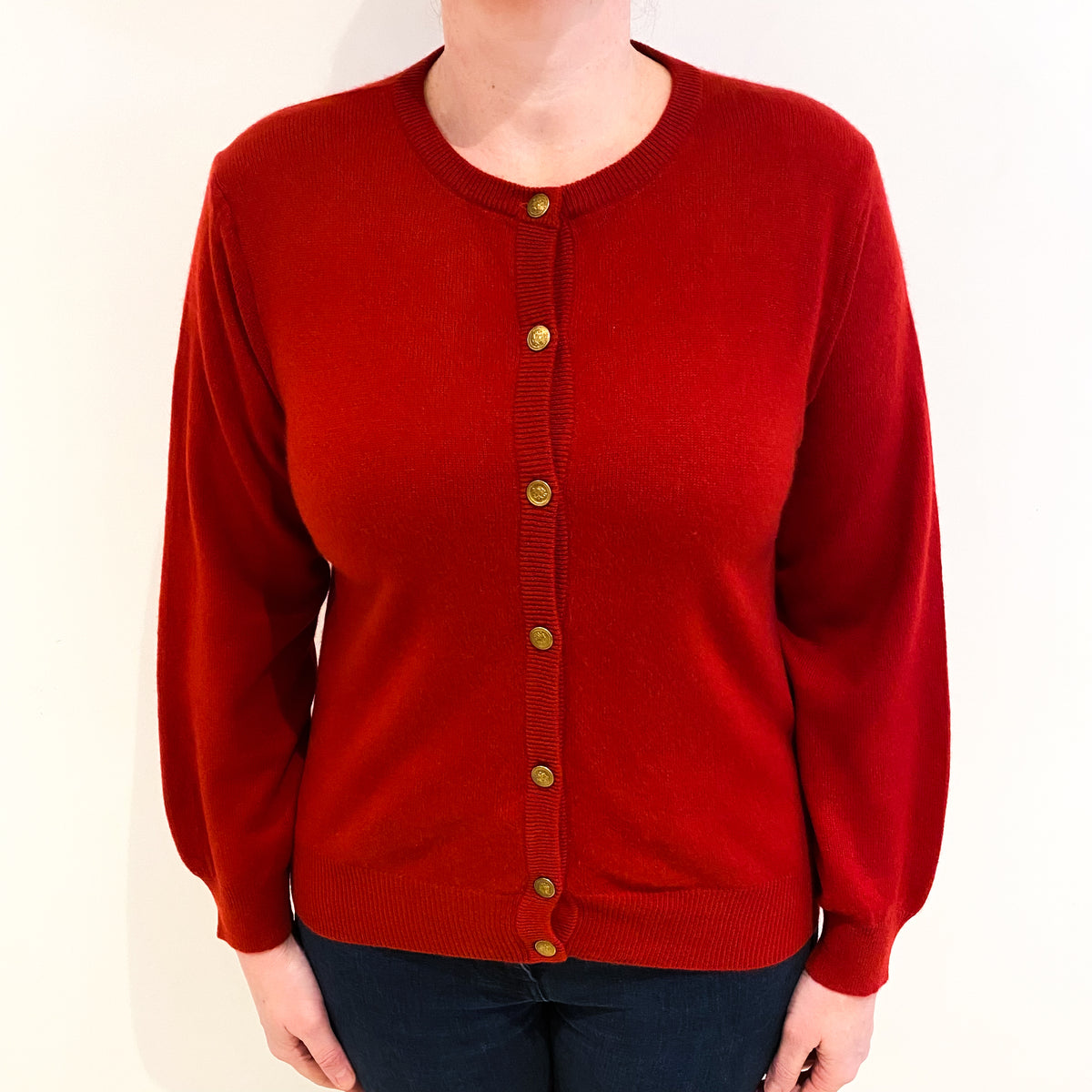 Scarlet Red Cashmere Crew Neck Cardigan Large