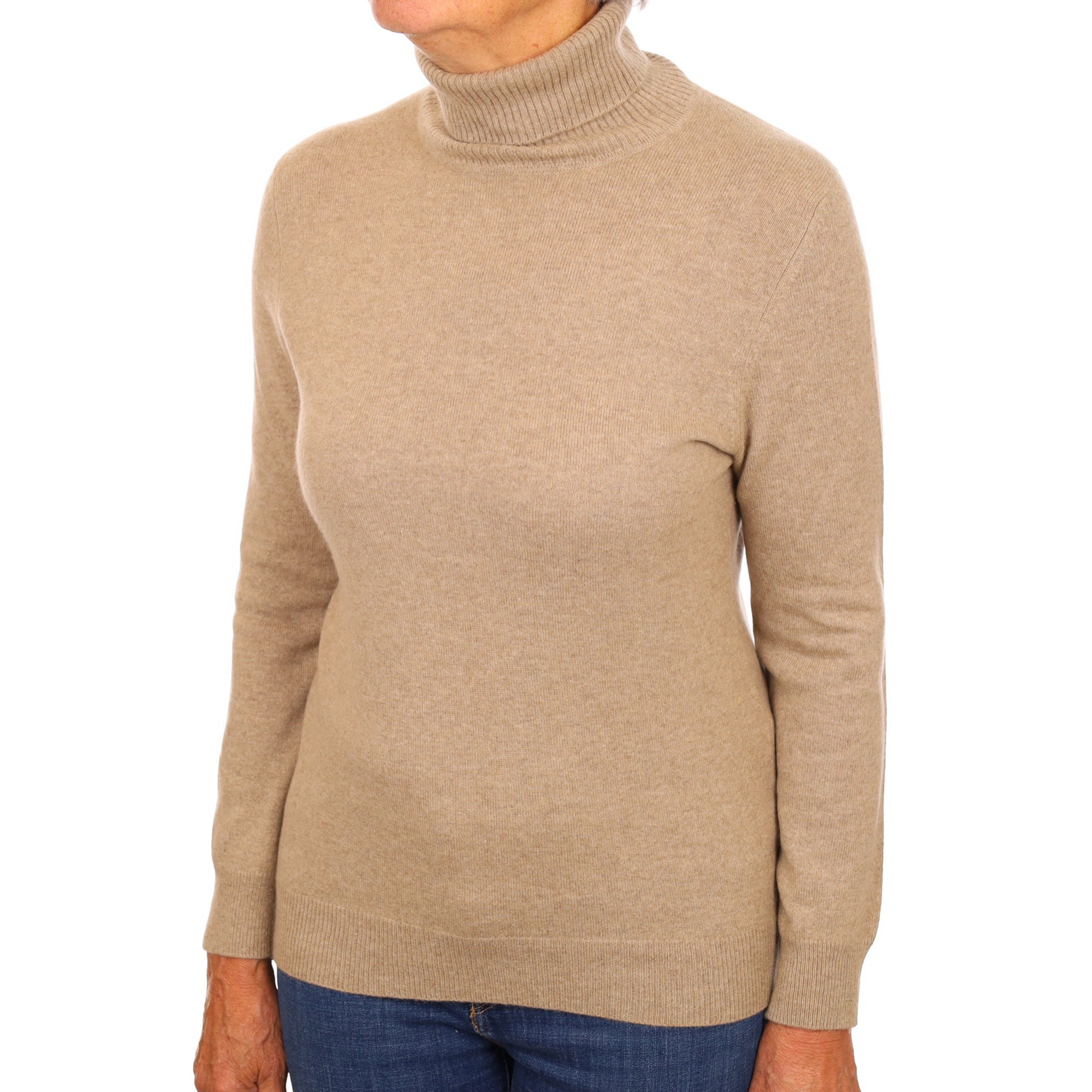 Fawn Beige Cashmere Polo Neck Jumper Medium