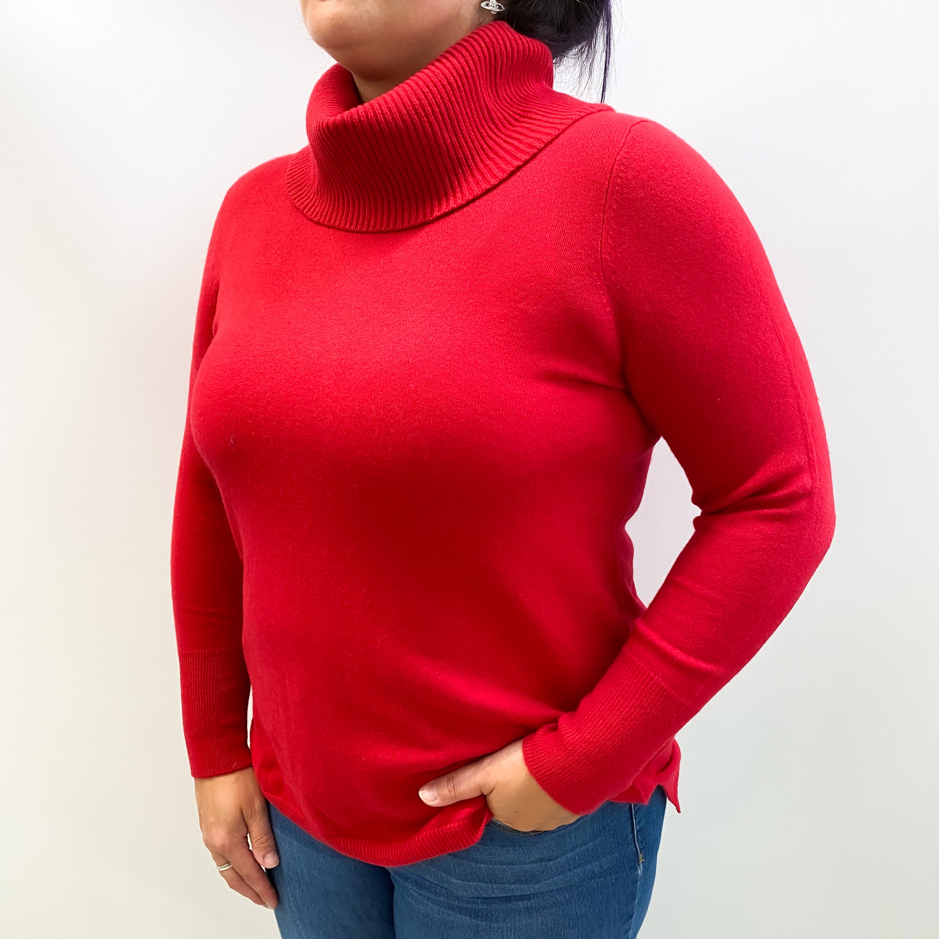 Post Box Red Cashmere Cowl Neck Jumper Large