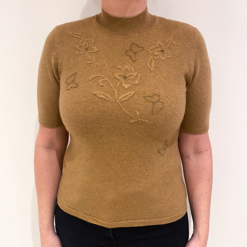 Butterscotch Brown Short Sleeve Cashmere Turtle Neck Jumper Large