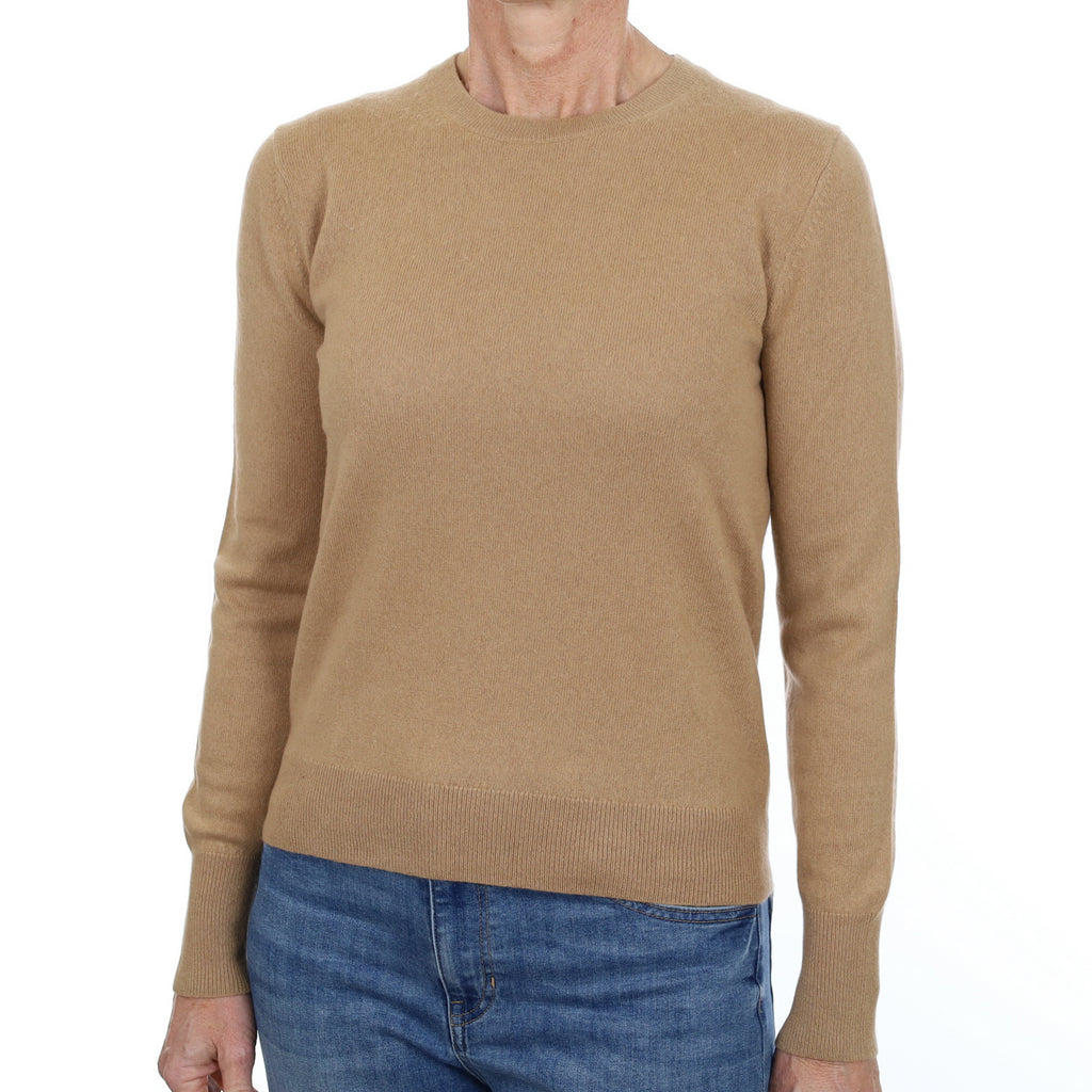 Camel Brown Cashmere Crew Neck Jumper Small