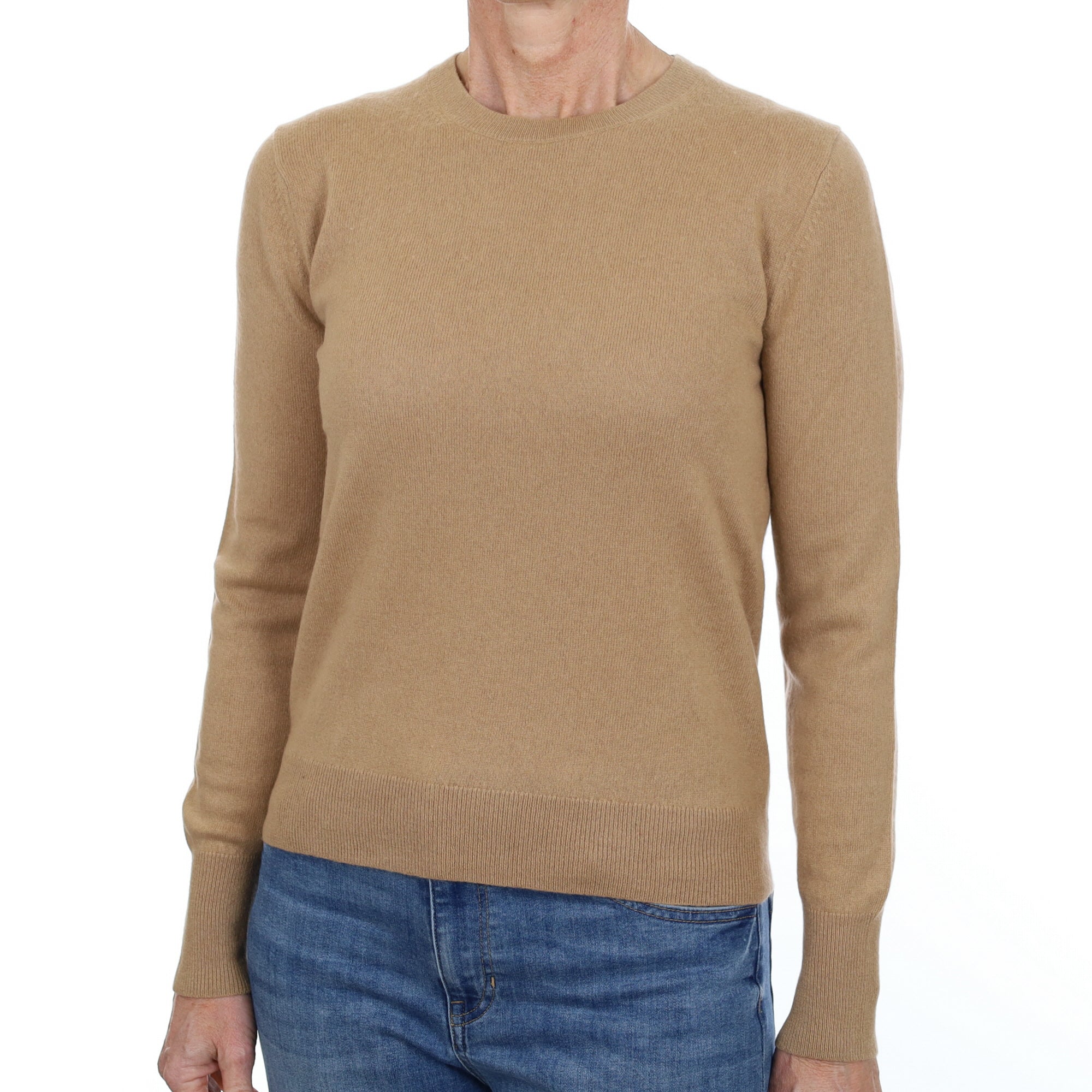 Camel Brown Cashmere Crew Neck Jumper Small