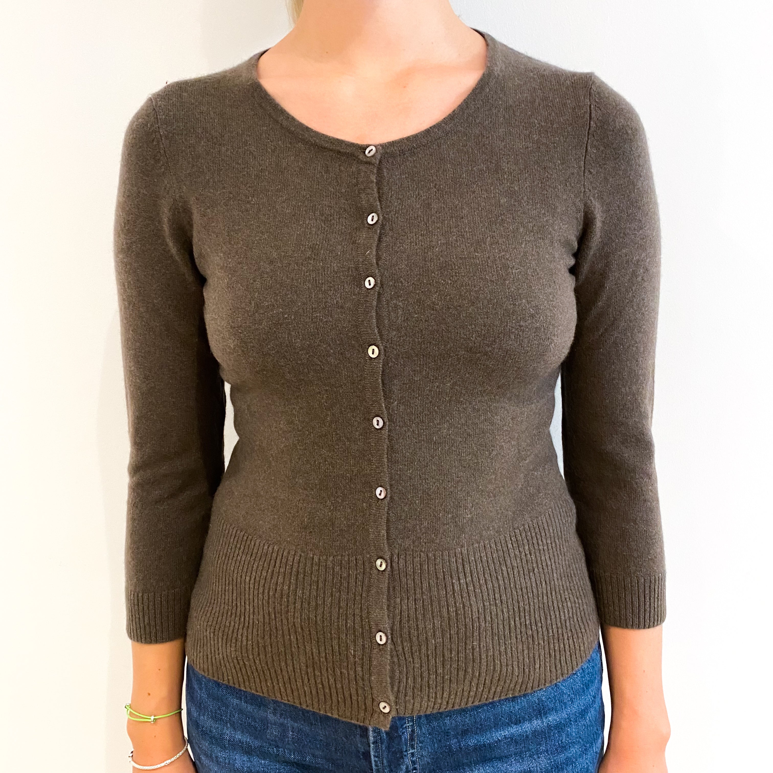Mole Brown Cashmere Crew Neck Cardigan Small