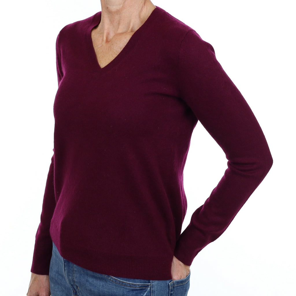 Mulberry Purple Cashmere V Neck Jumper Small