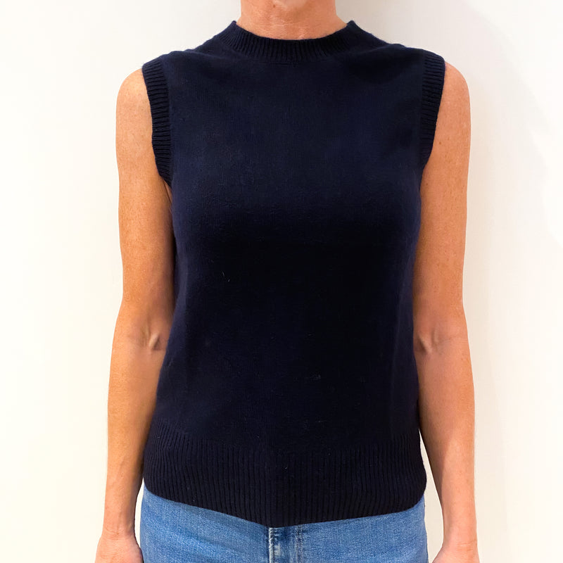 Navy Blue Cashmere Crew Neck Tank Top Small