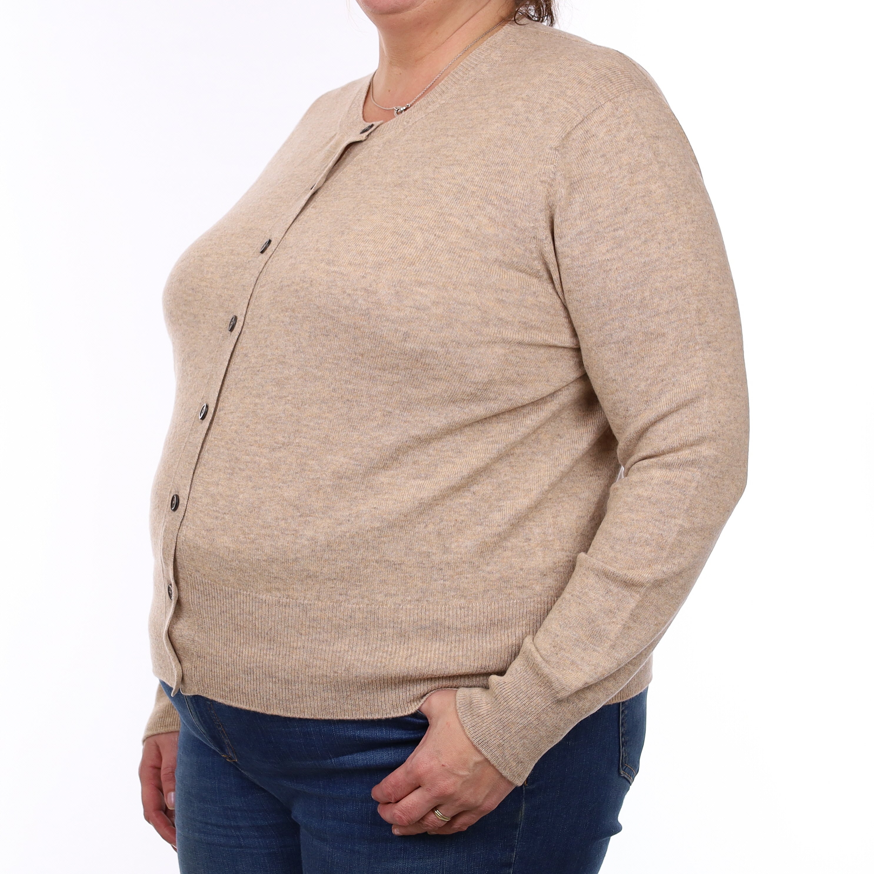 Brand New Scottish Biscuit Brown Cashmere Crew Neck Cardigan XXL