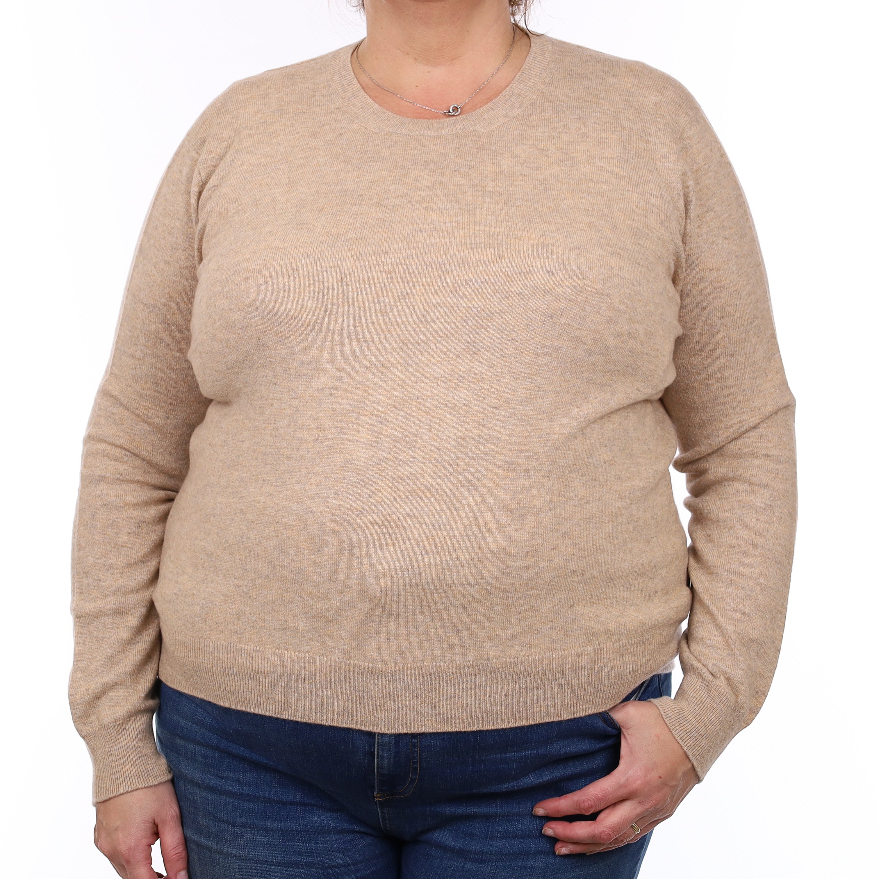 Brand New Scottish Biscuit Brown Cashmere Crew Neck Jumper XXL