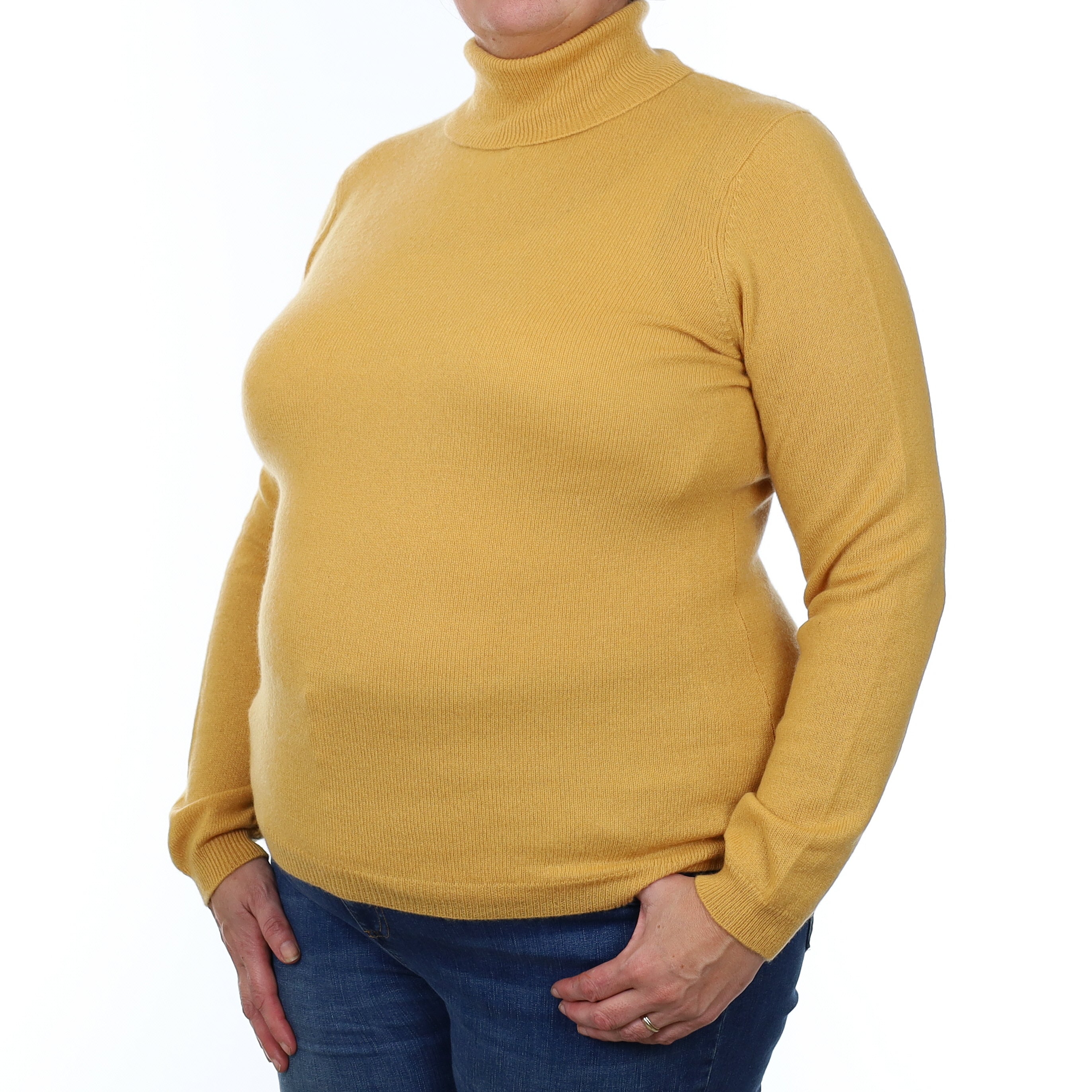 Mustard Yellow Cashmere Polo Neck Jumper Extra Large