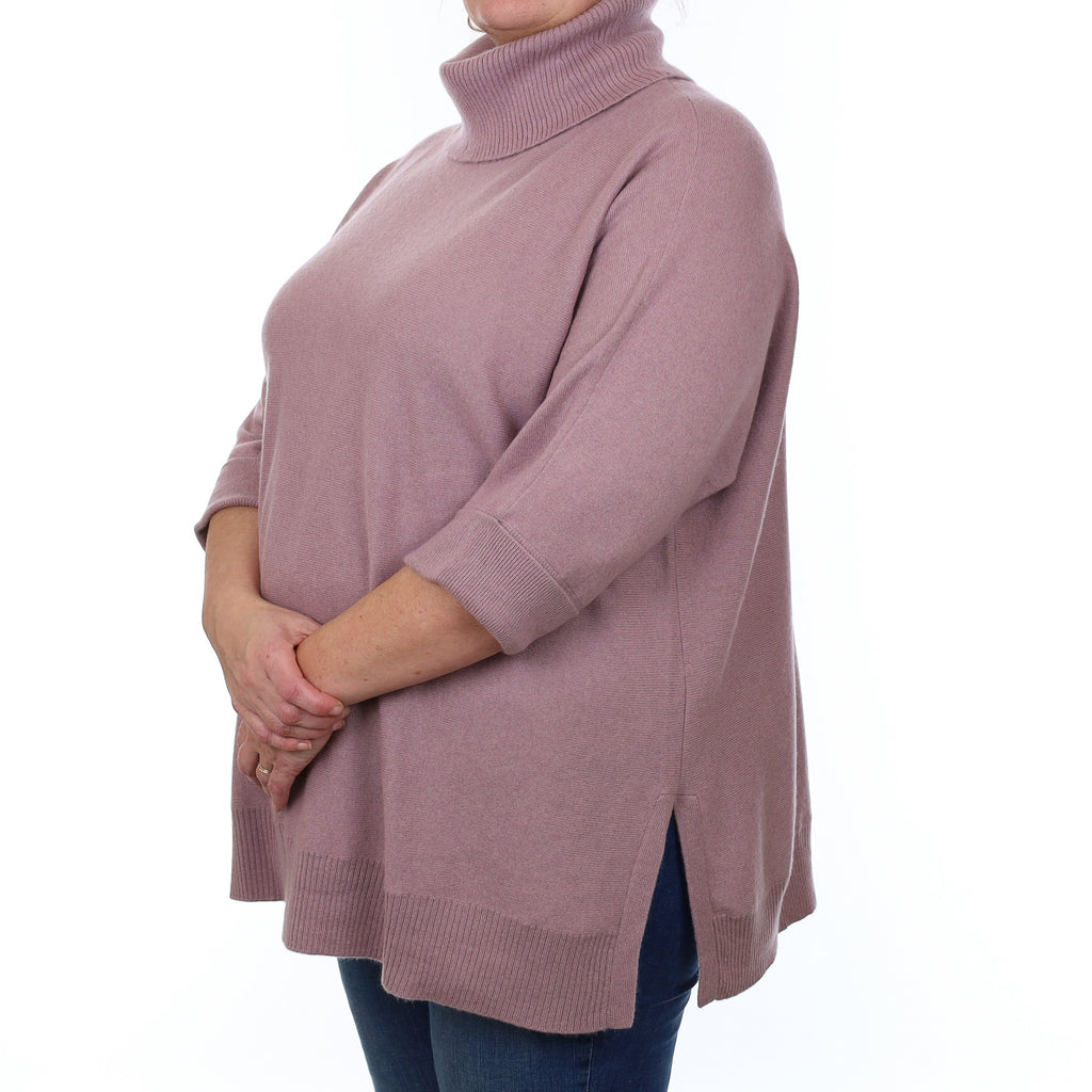 Hazy Heather Purple Cashmere Slouchy Polo Neck Jumper Extra Large