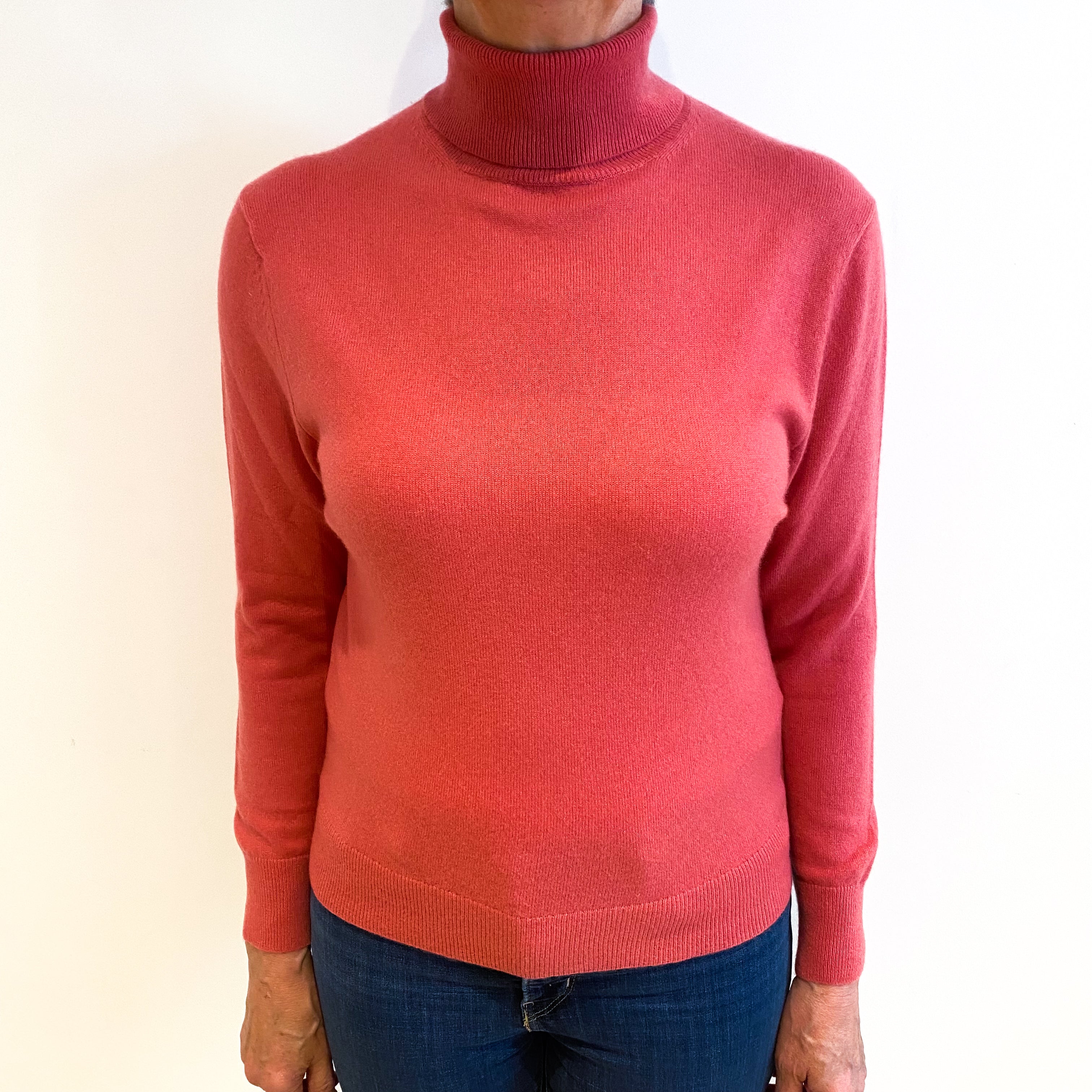 Rouge Pink Cashmere Polo Neck Jumper Medium