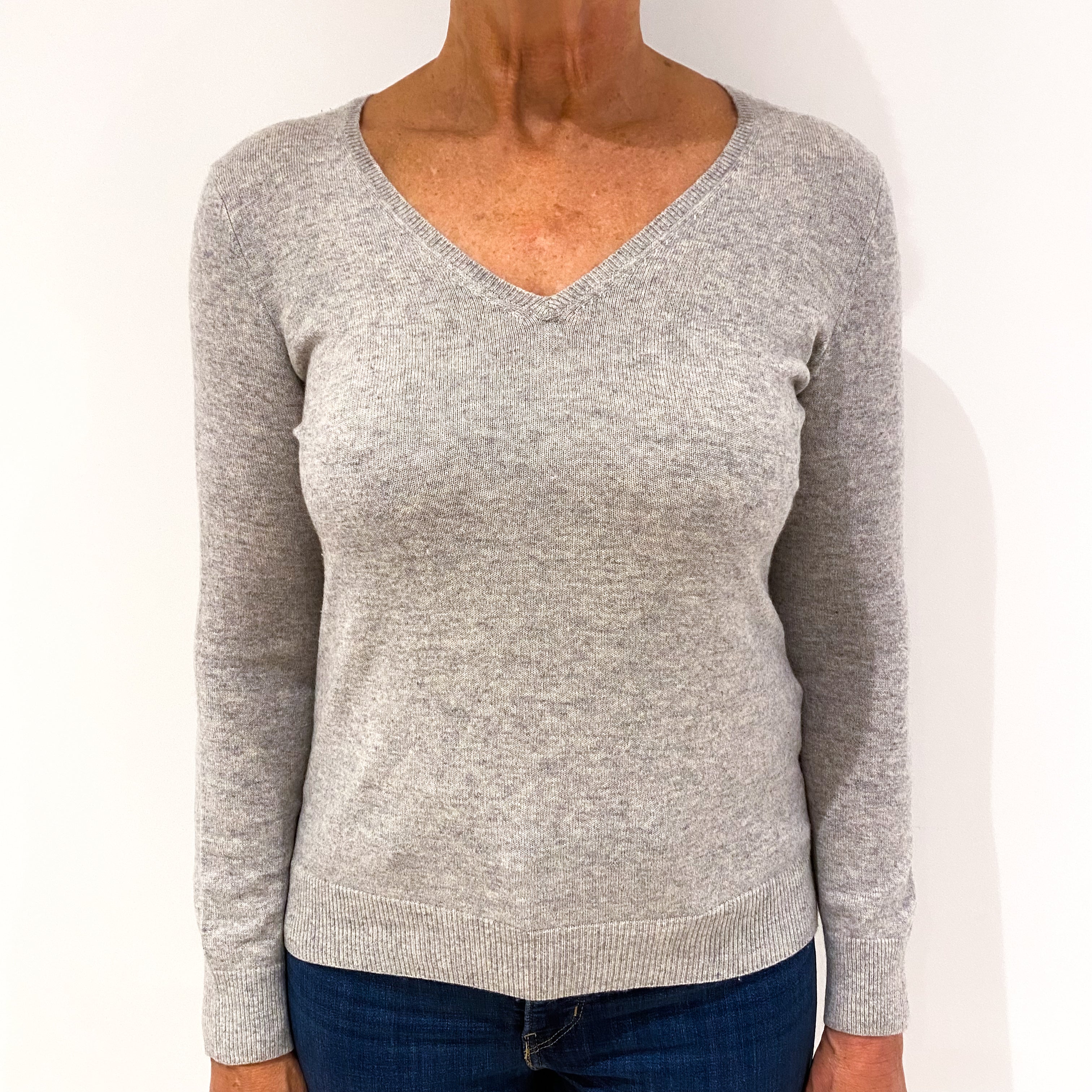 Smoke Grey Cashmere V-Neck Jumper Medium