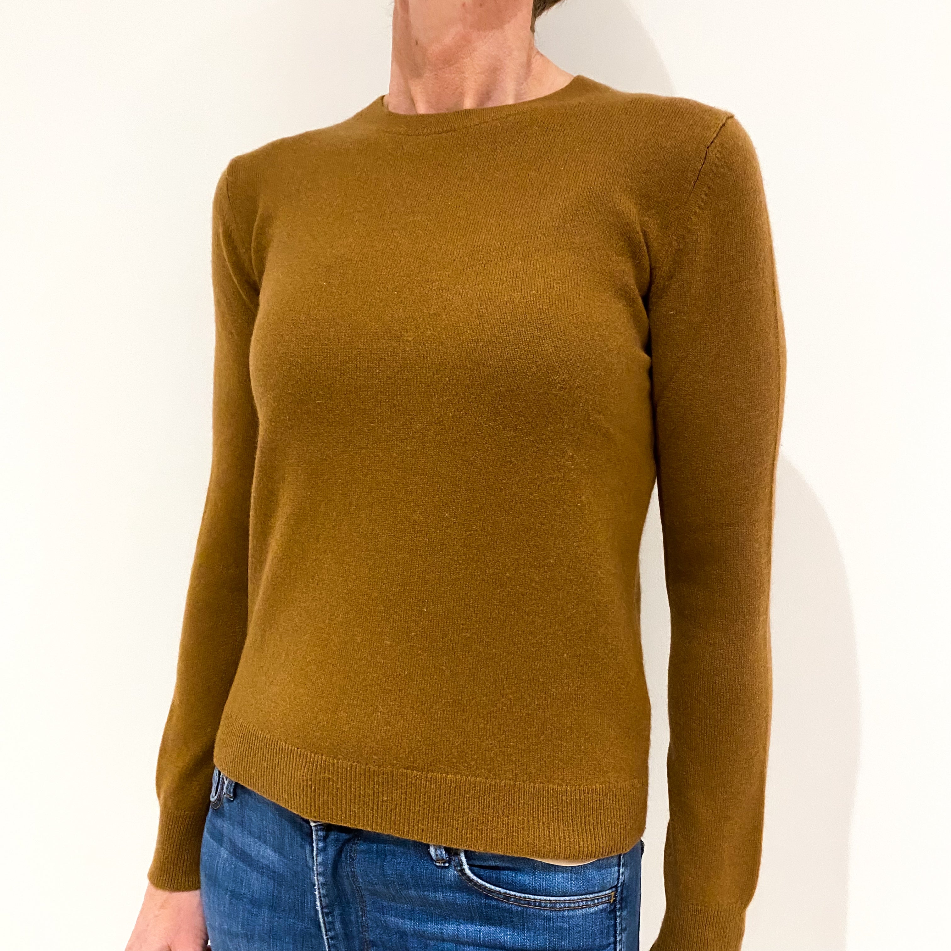 Deep Butterscotch Brown Cashmere Crew Neck Jumper Small