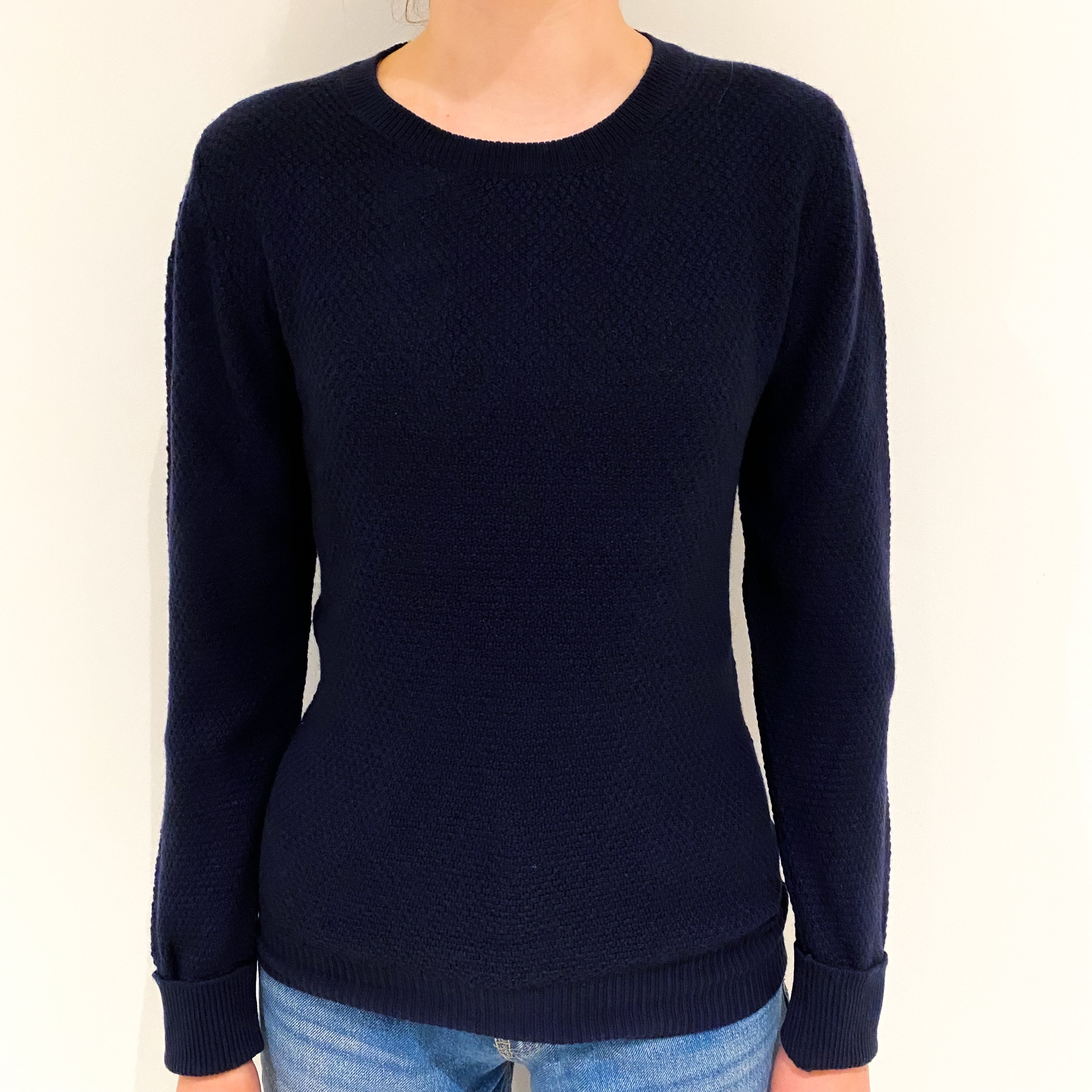 Brand New Navy Blue Cashmere Crew Neck Jumper Extra Small