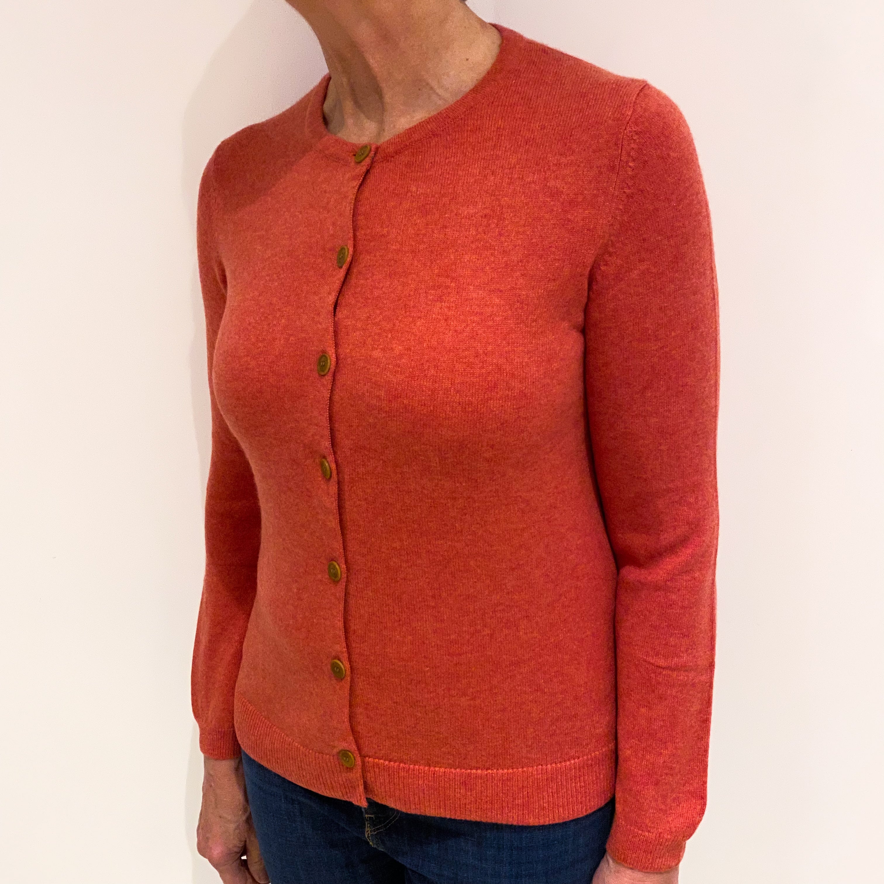 Crushed Strawberry Pink Cashmere Crew Neck Cardigan Medium