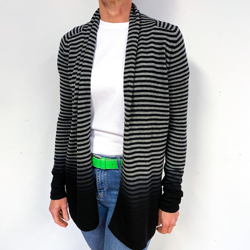 Theory Black Grey Stripe Cashmere Edge to Edge Cardigan Medium