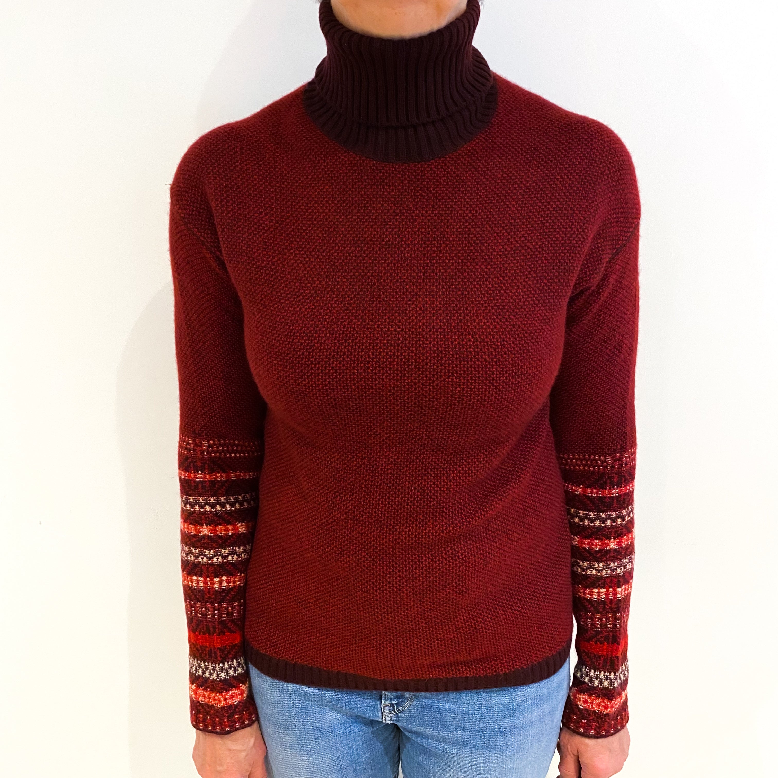 Loro Piana Burgundy And Purple Cashmere Polo Neck Jumper Medium