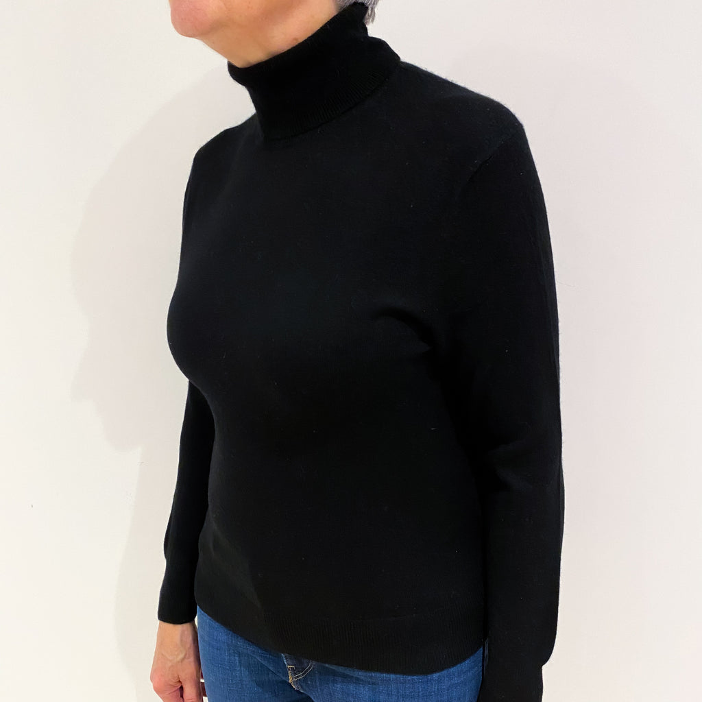 Black Cashmere Polo Neck Jumper Medium