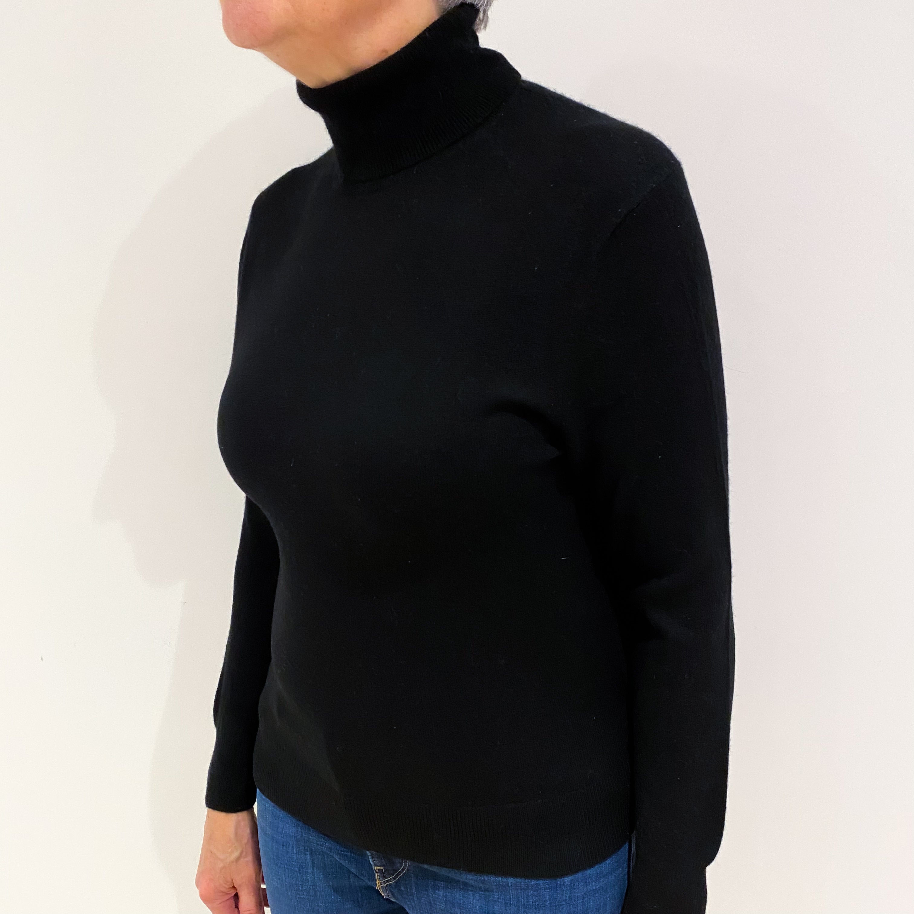 Black Cashmere Polo Neck Jumper Medium