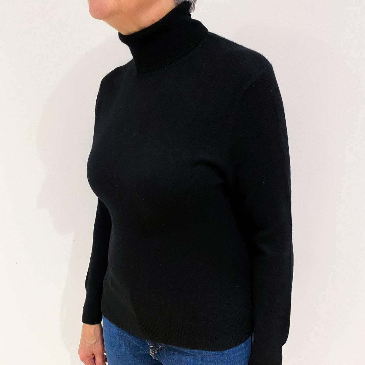 Black Cashmere Polo Neck Jumper Medium