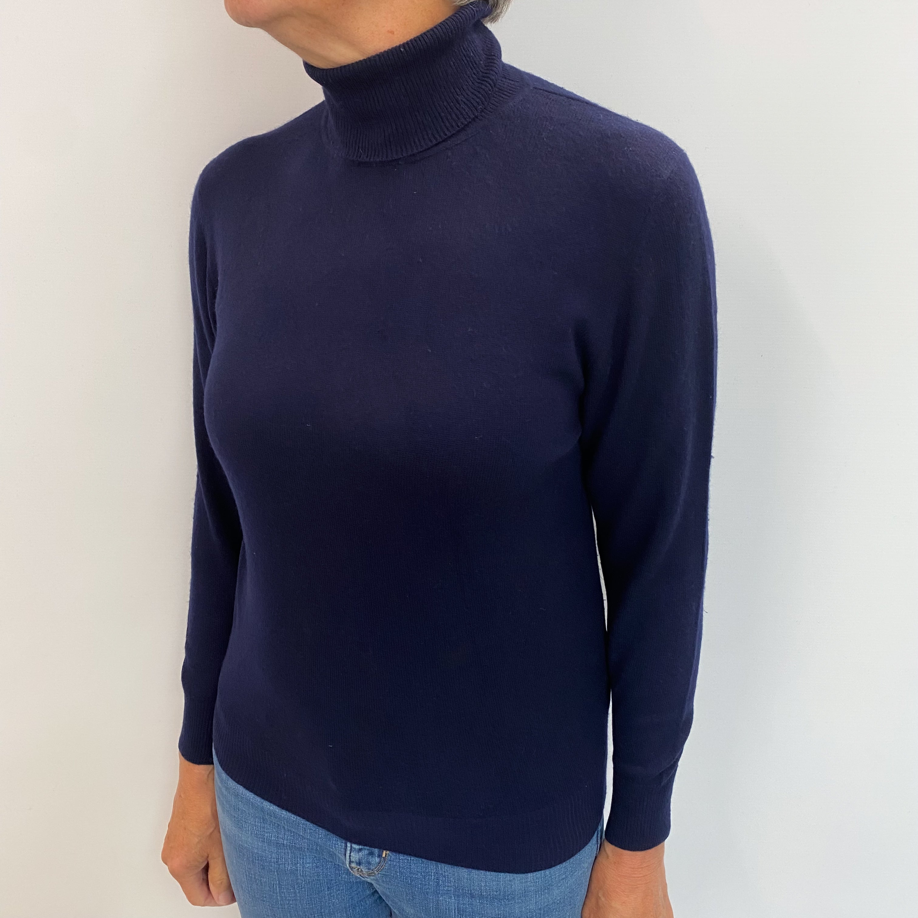 Navy Blue Cashmere Polo Neck Jumper Medium