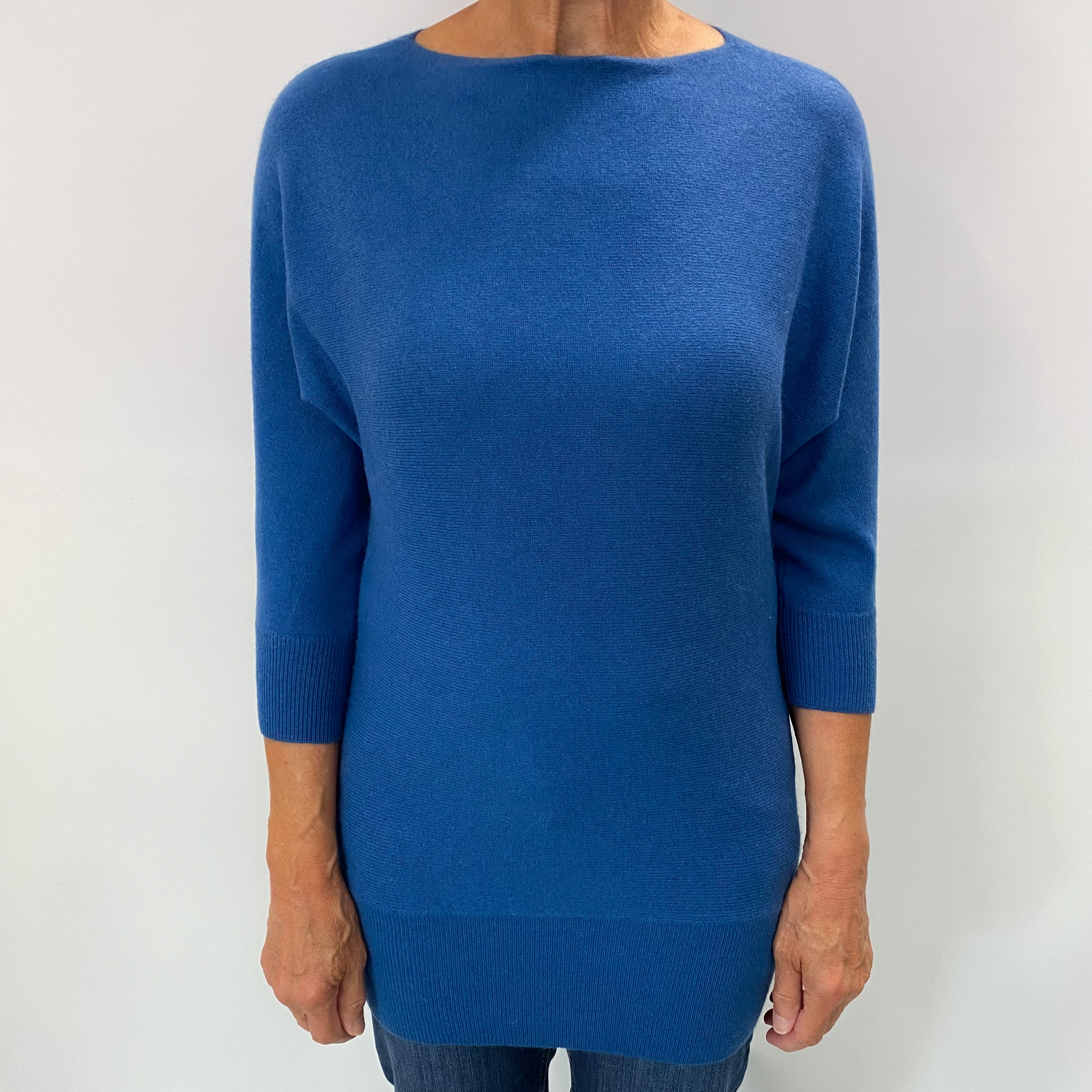 Ocean Blue Cashmere Slash Neck Jumper Medium