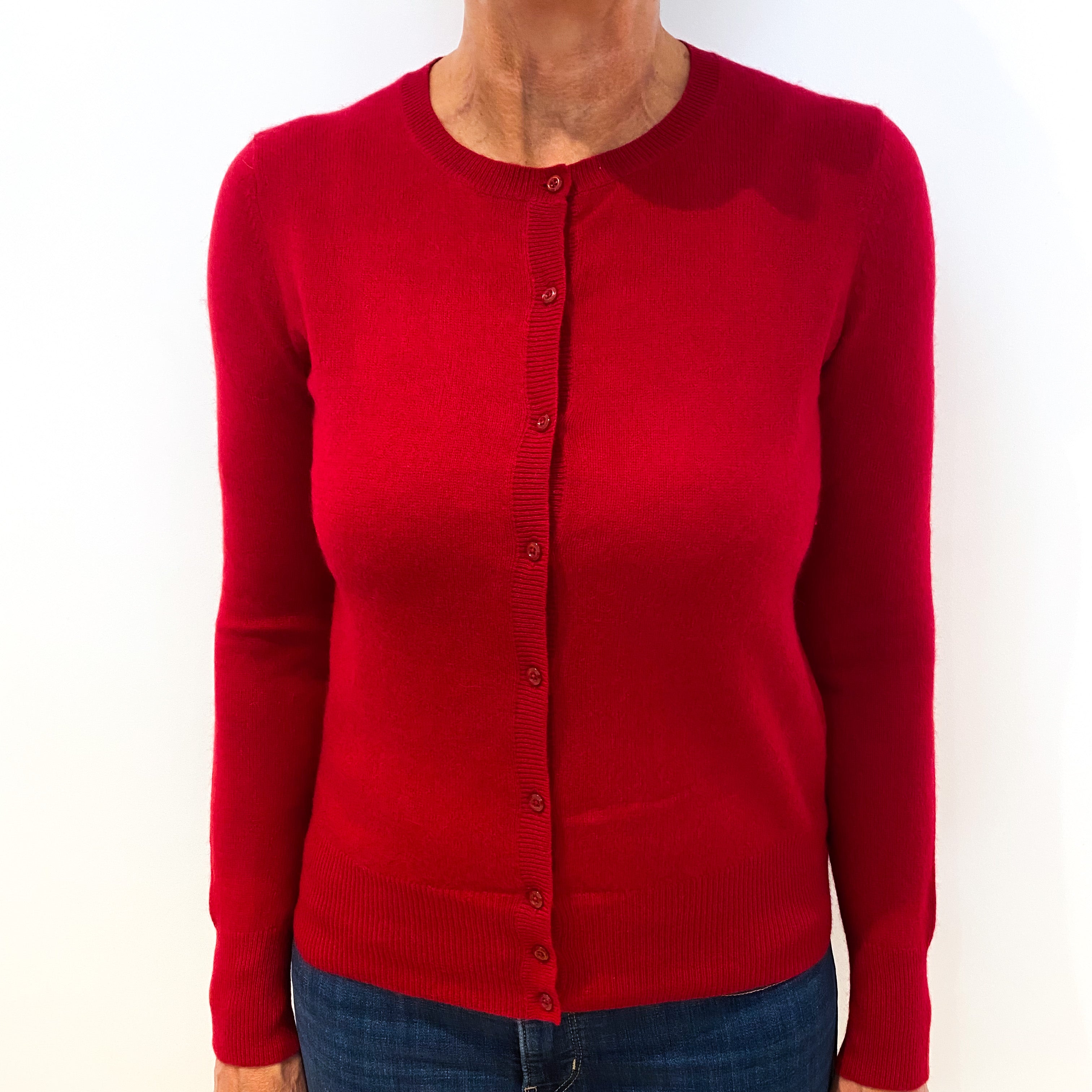 Scarlet Red Cashmere Crew Neck Cardigan Medium