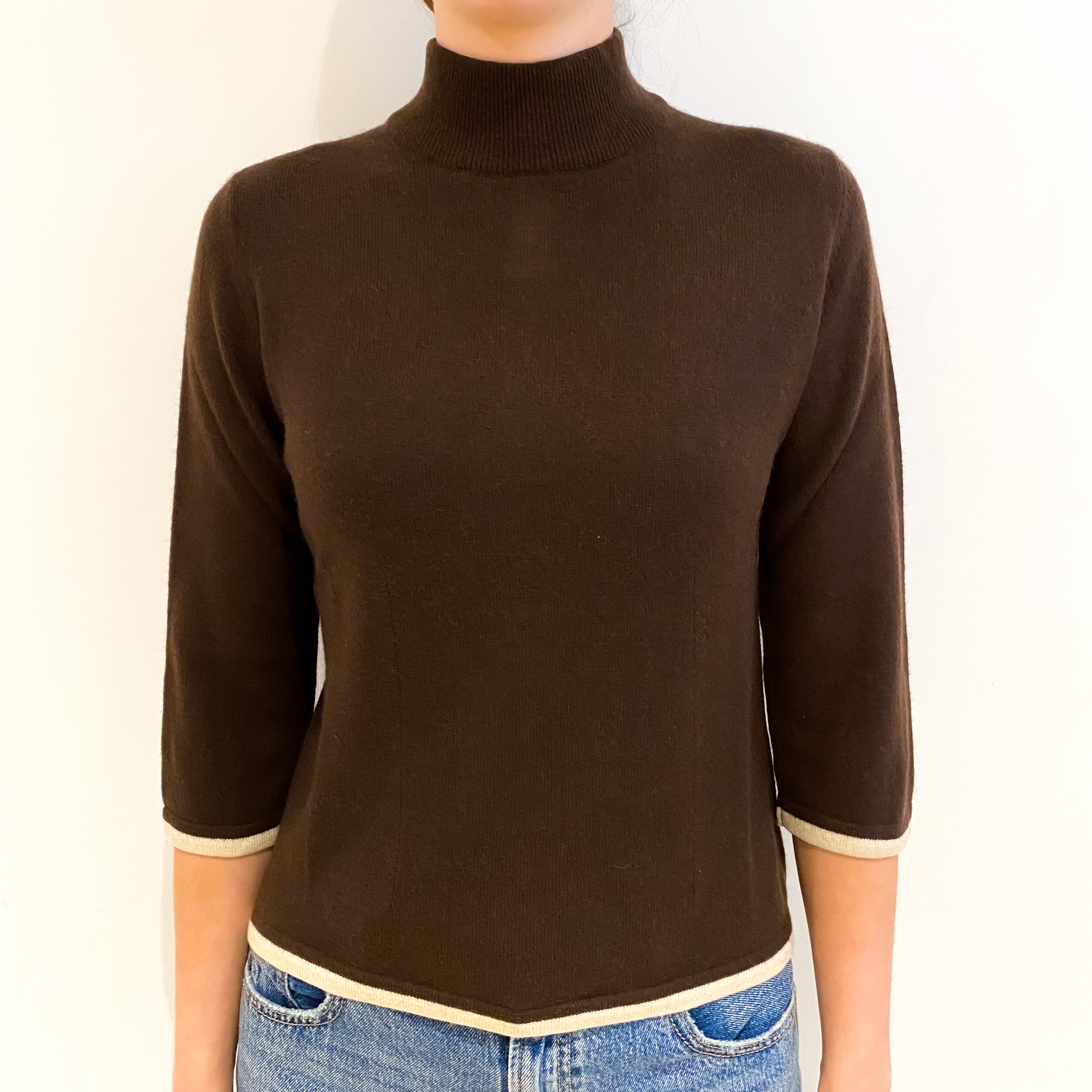 Chocolate Brown Cashmere Turtle Neck Jumper Extra Small