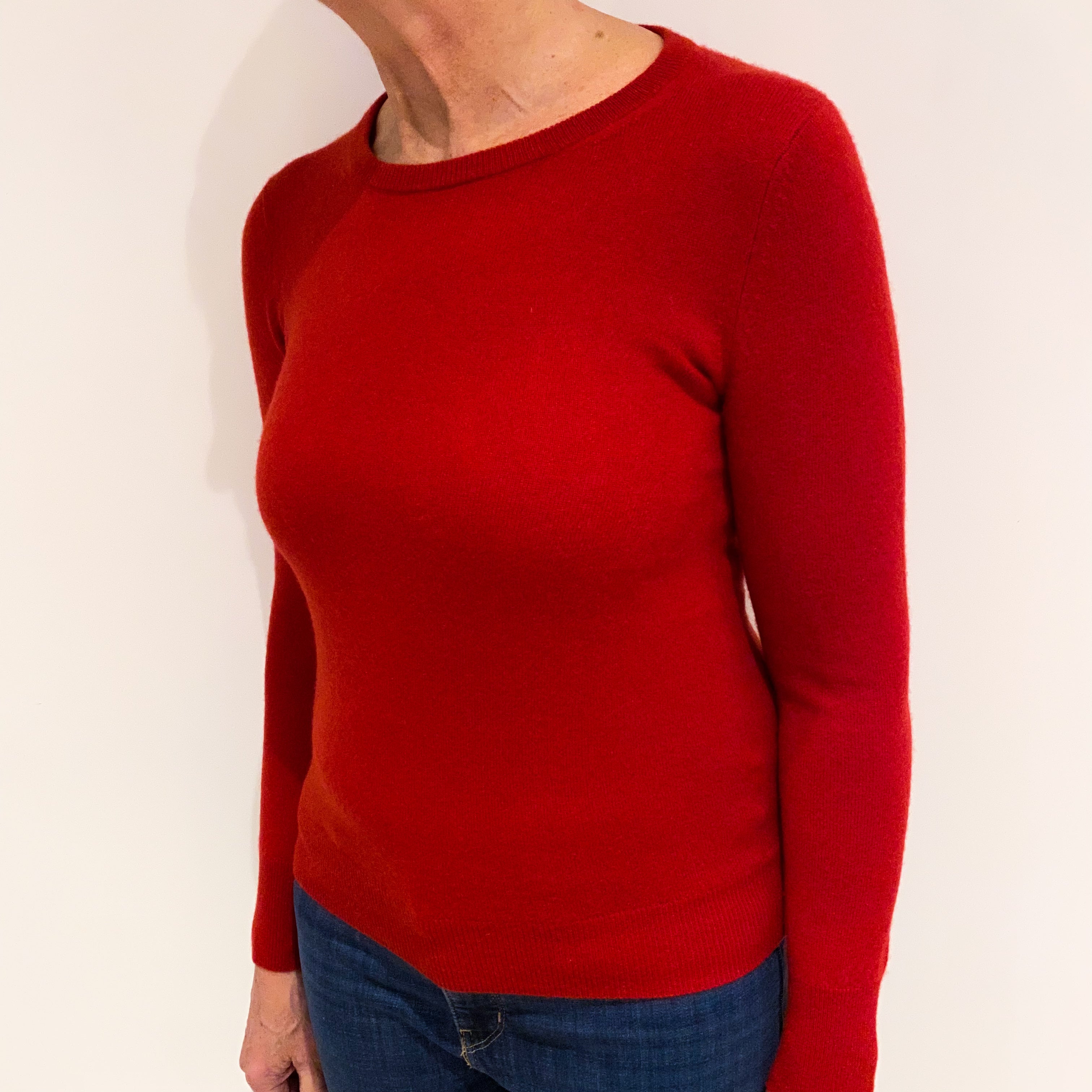 Scarlet Red Cashmere Crew Neck Jumper Medium