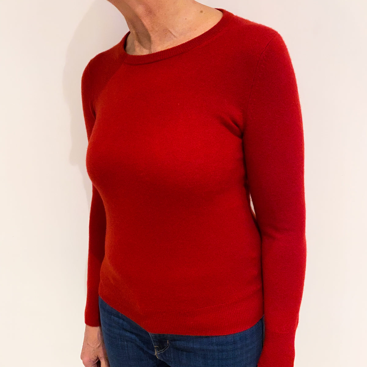 Scarlet Red Cashmere Crew Neck Jumper Medium