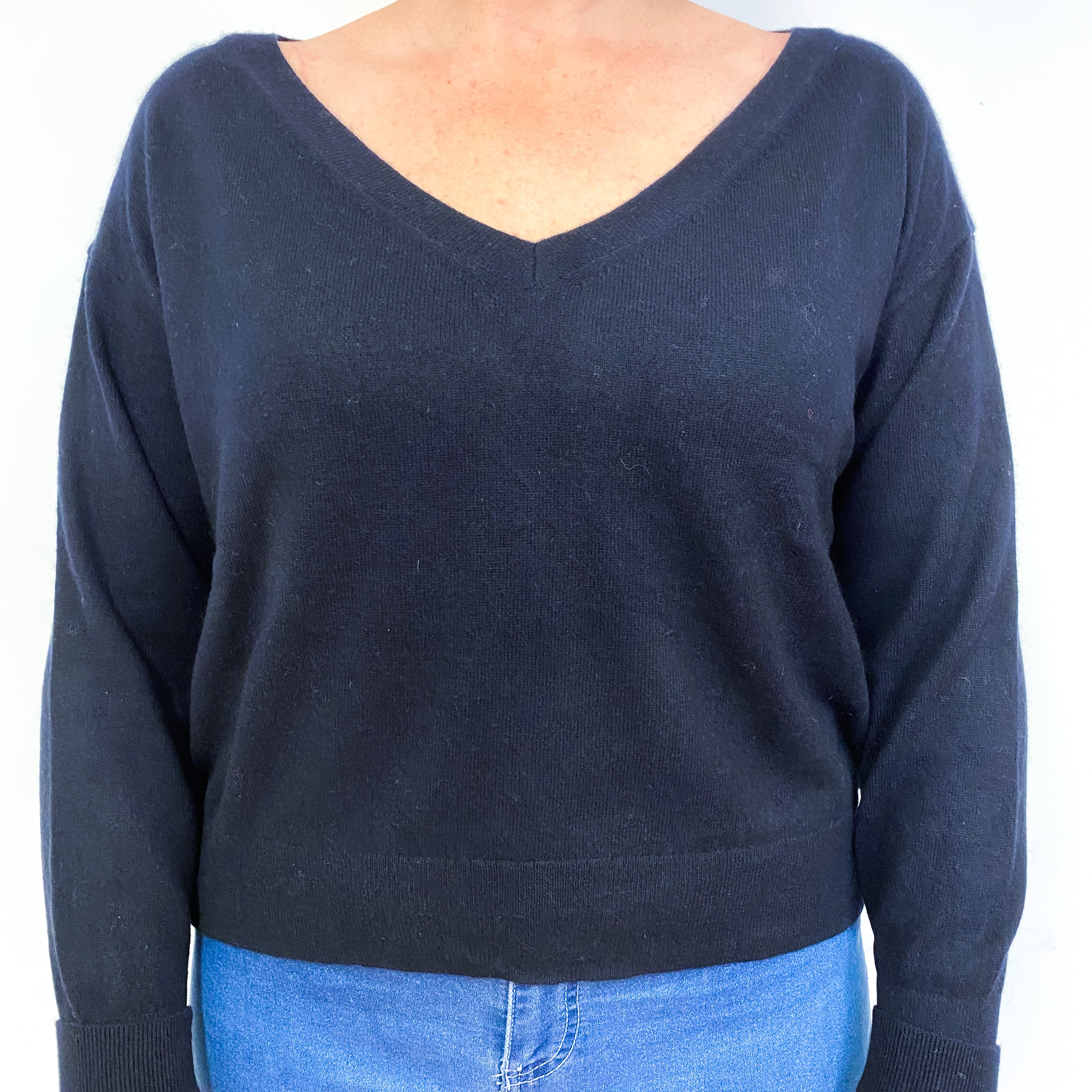 Everlane Navy Slouchy Cropped Cashmere V-Neck Jumper Large