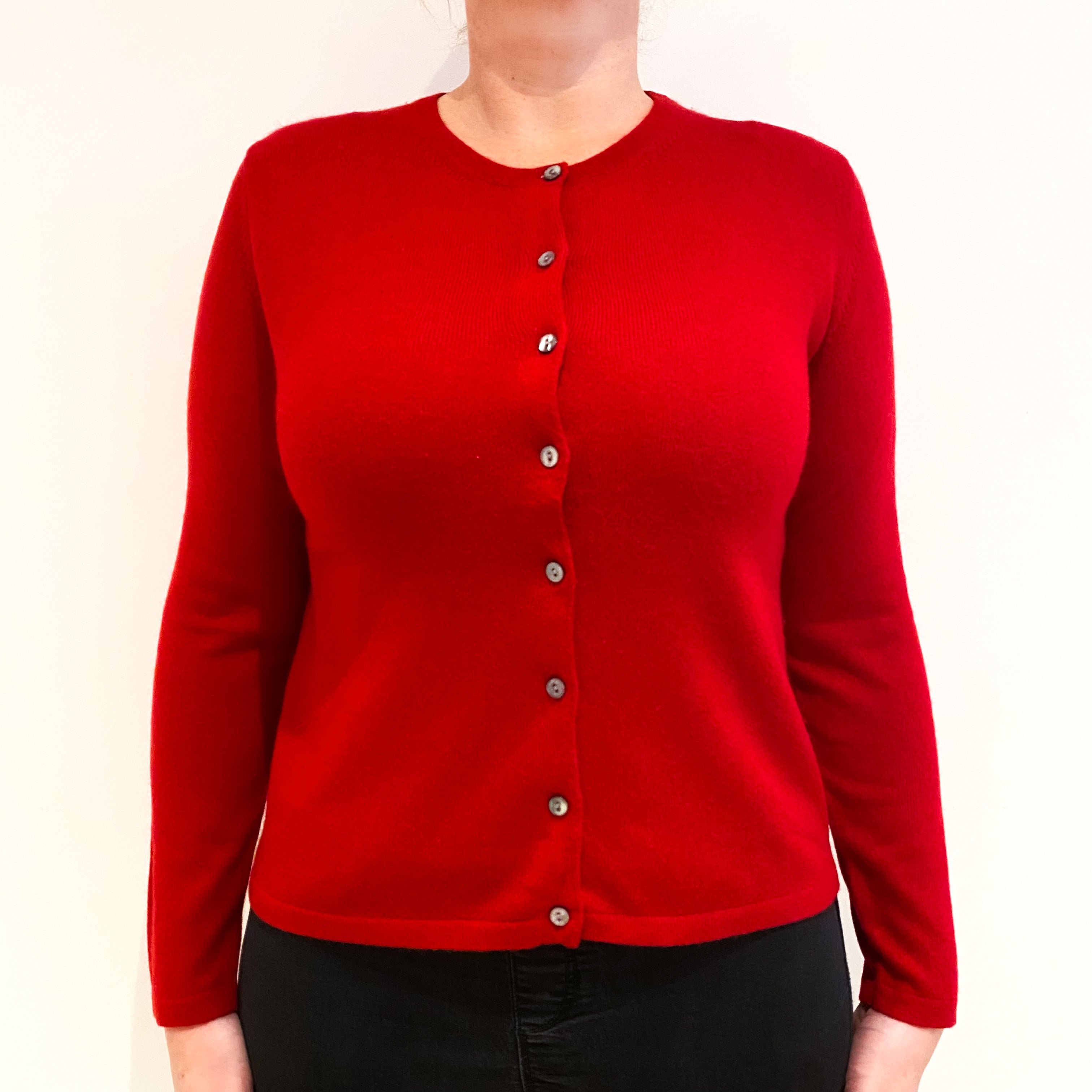 Post Box Red Cashmere Crew Neck Cardigan Large