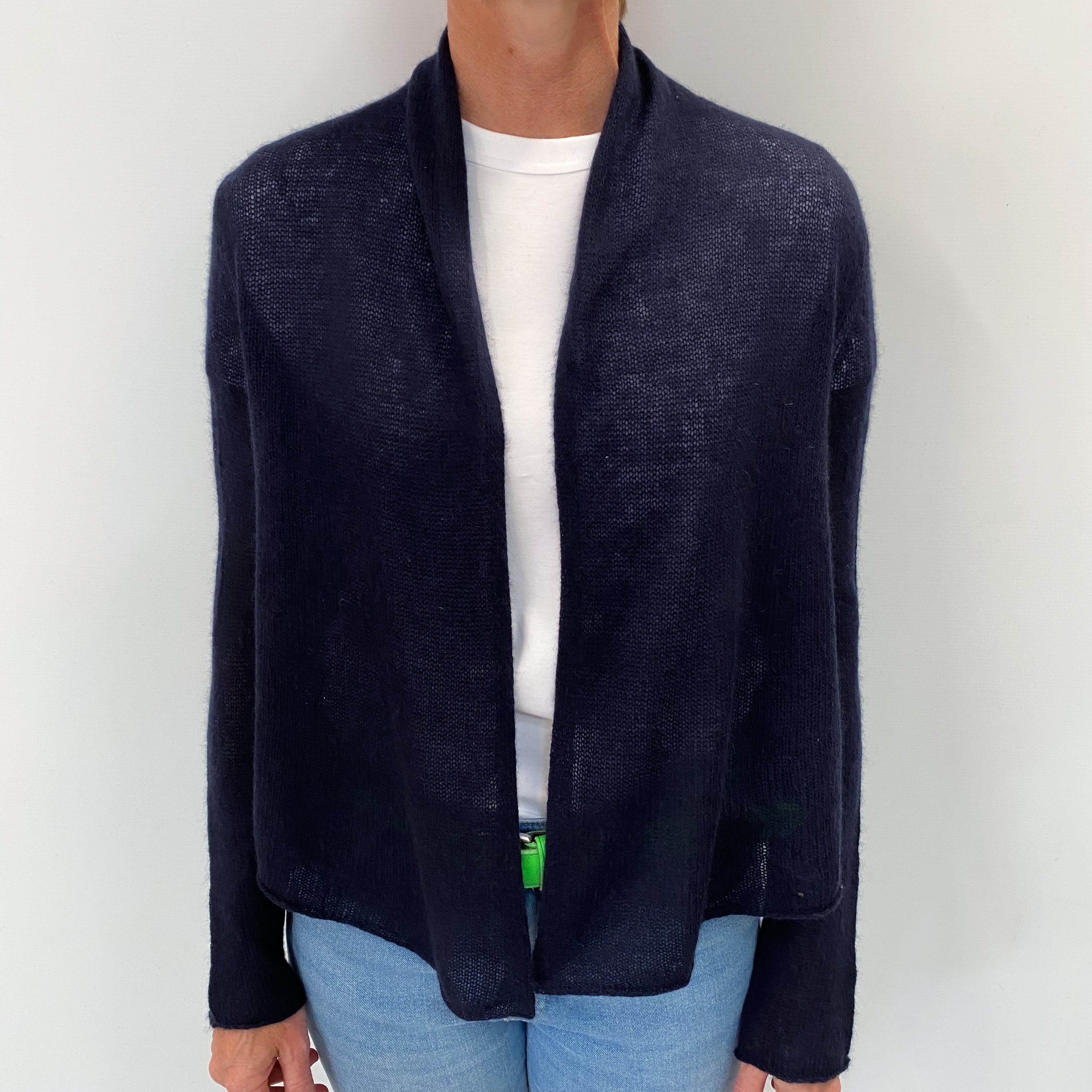 Navy Blue Cashmere Edge To Edge Cardigan Small