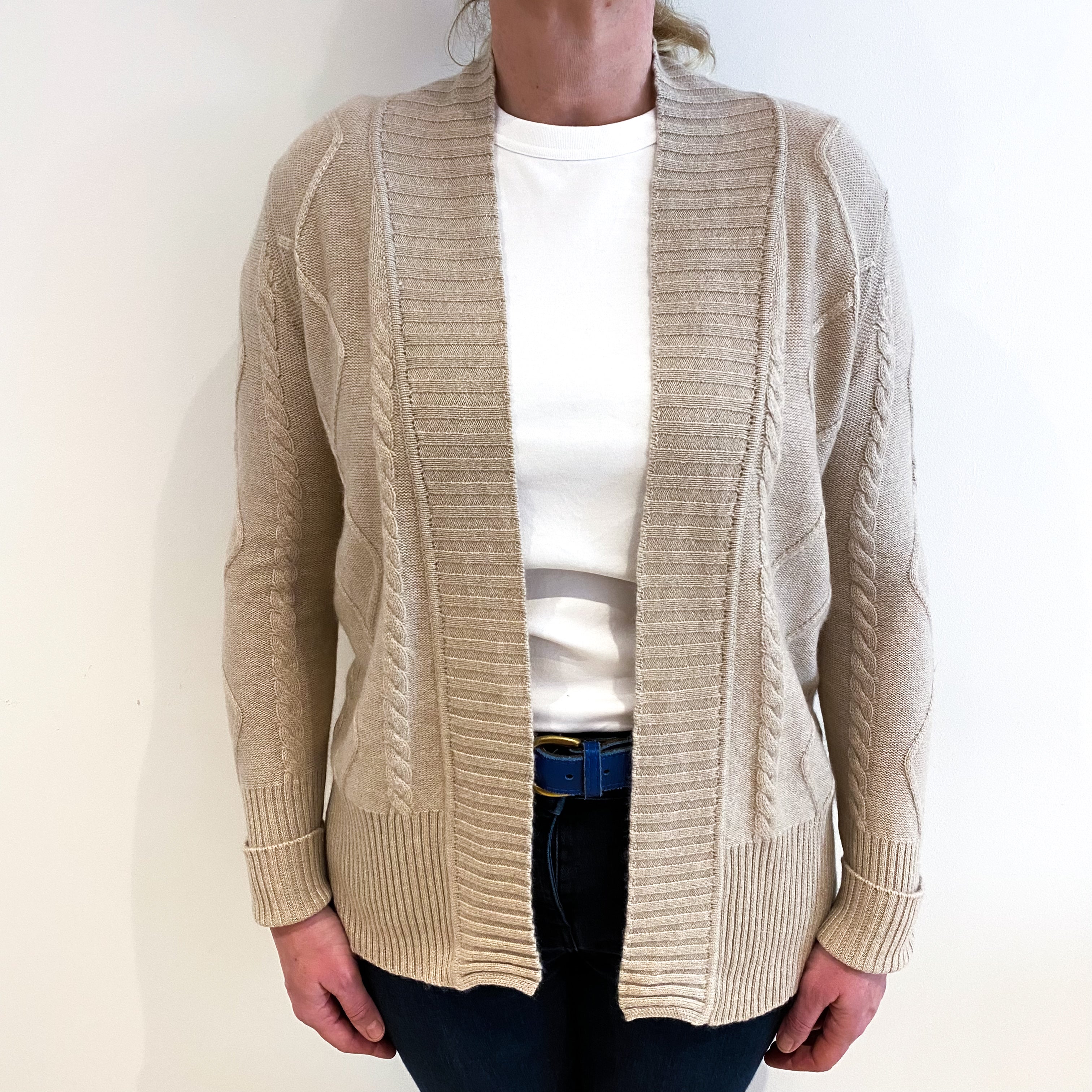 Biscuit Brown Cashmere Edge To Edge Cardigan Large