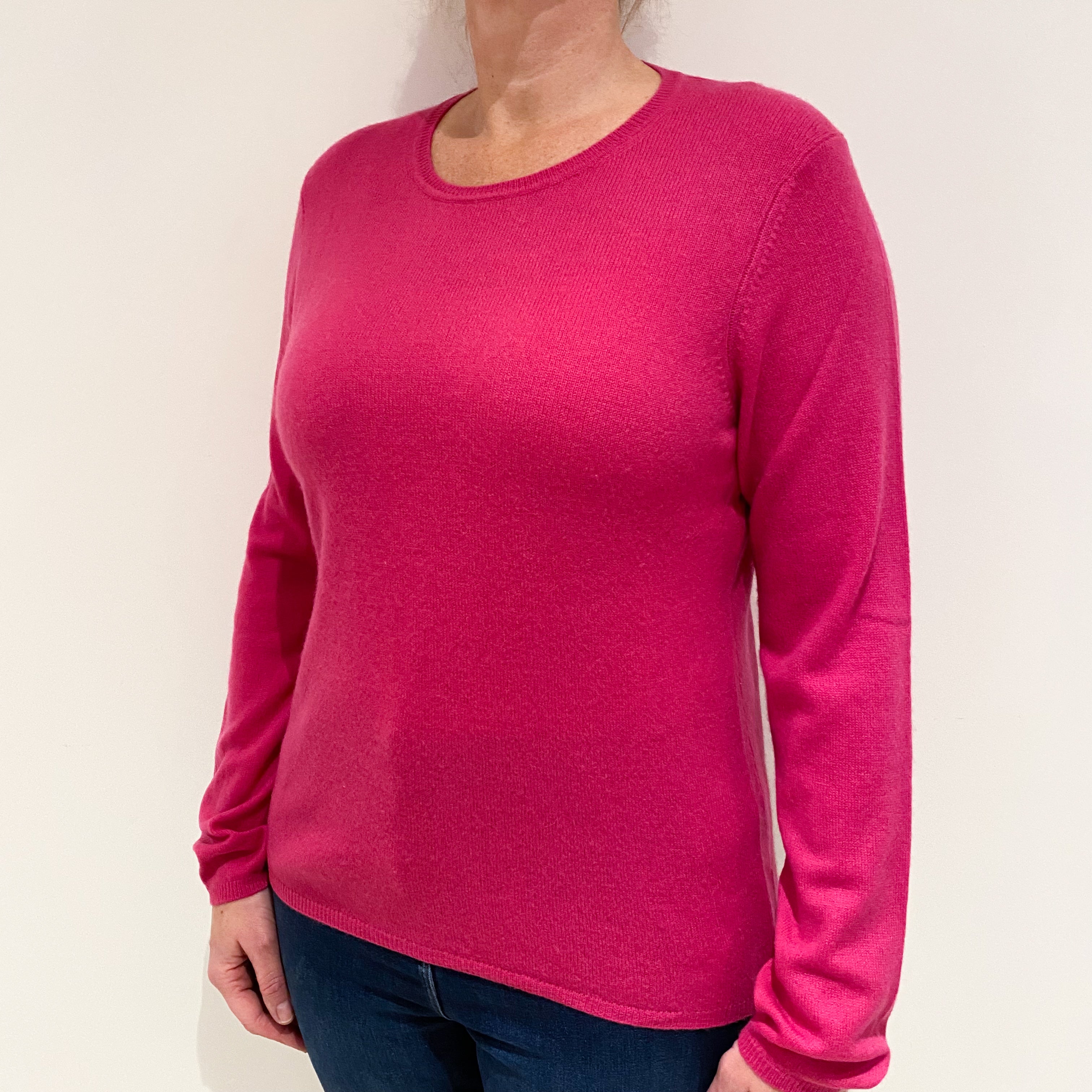 Fuchsia Pink Cashmere Crew Neck Jumper Large