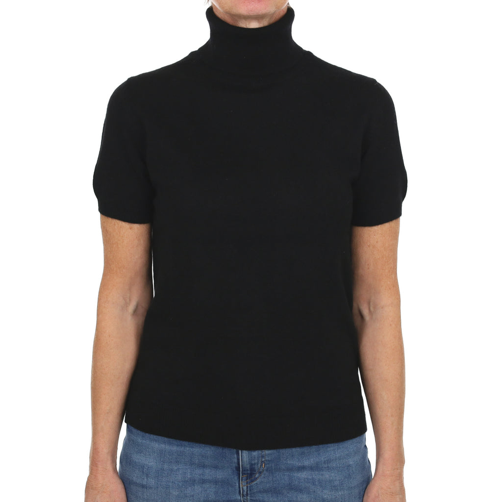 Black Cashmere Polo Neck Short Sleeved Jumper Small